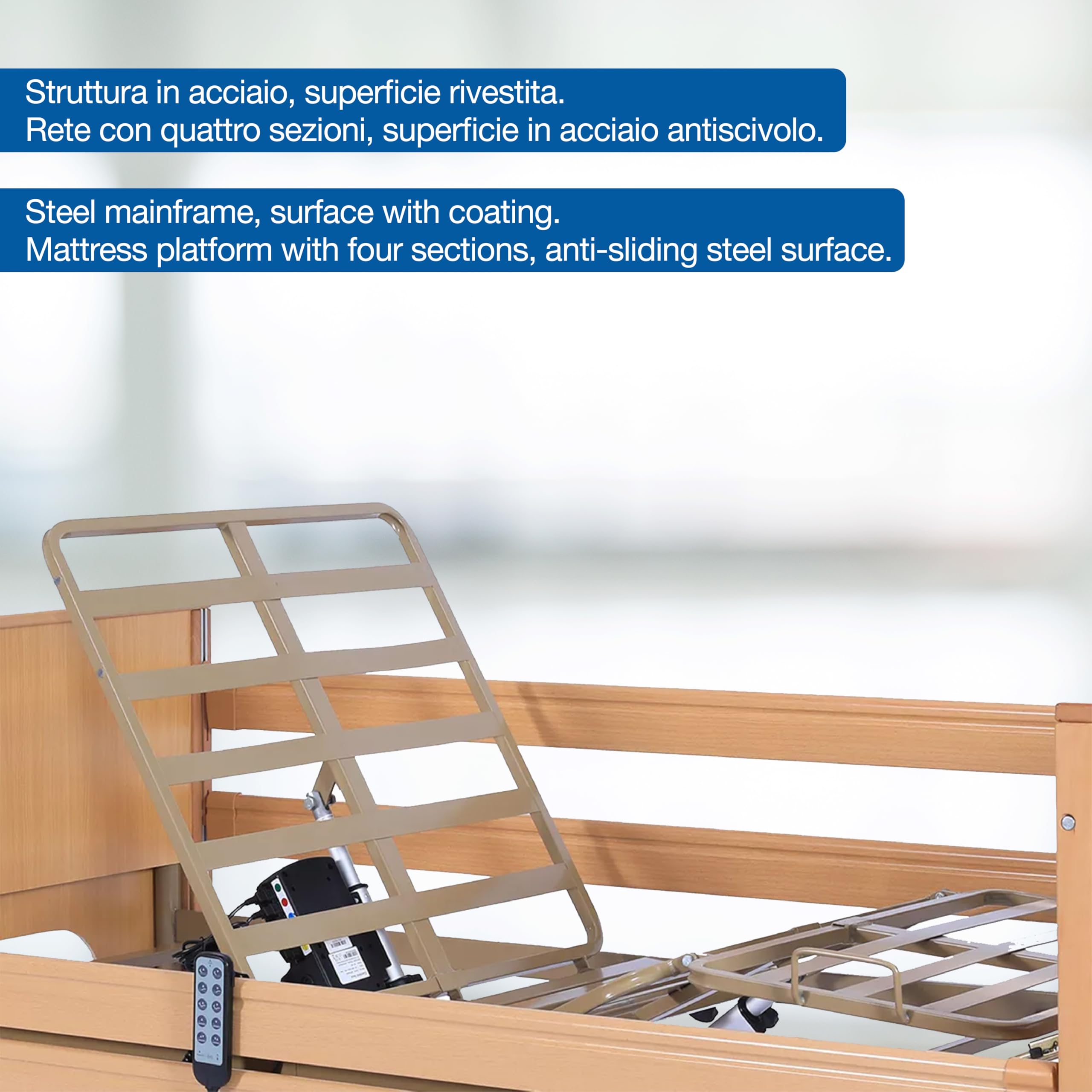 GIMA Letto Elettrico a 4 Motori e Altezza Regolabile 24-65 cm Con 3 Articolazioni e 4 Sezioni, 27683