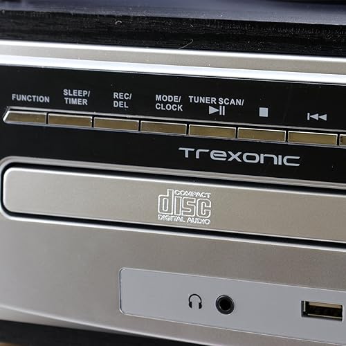 Miniatura 2 de Trexonic Tocadiscos de vinilo de 3 velocidades con reproductor de CD, radio FM, Bluetooth, grabación USBSD y altavoces con estante con cable, negro