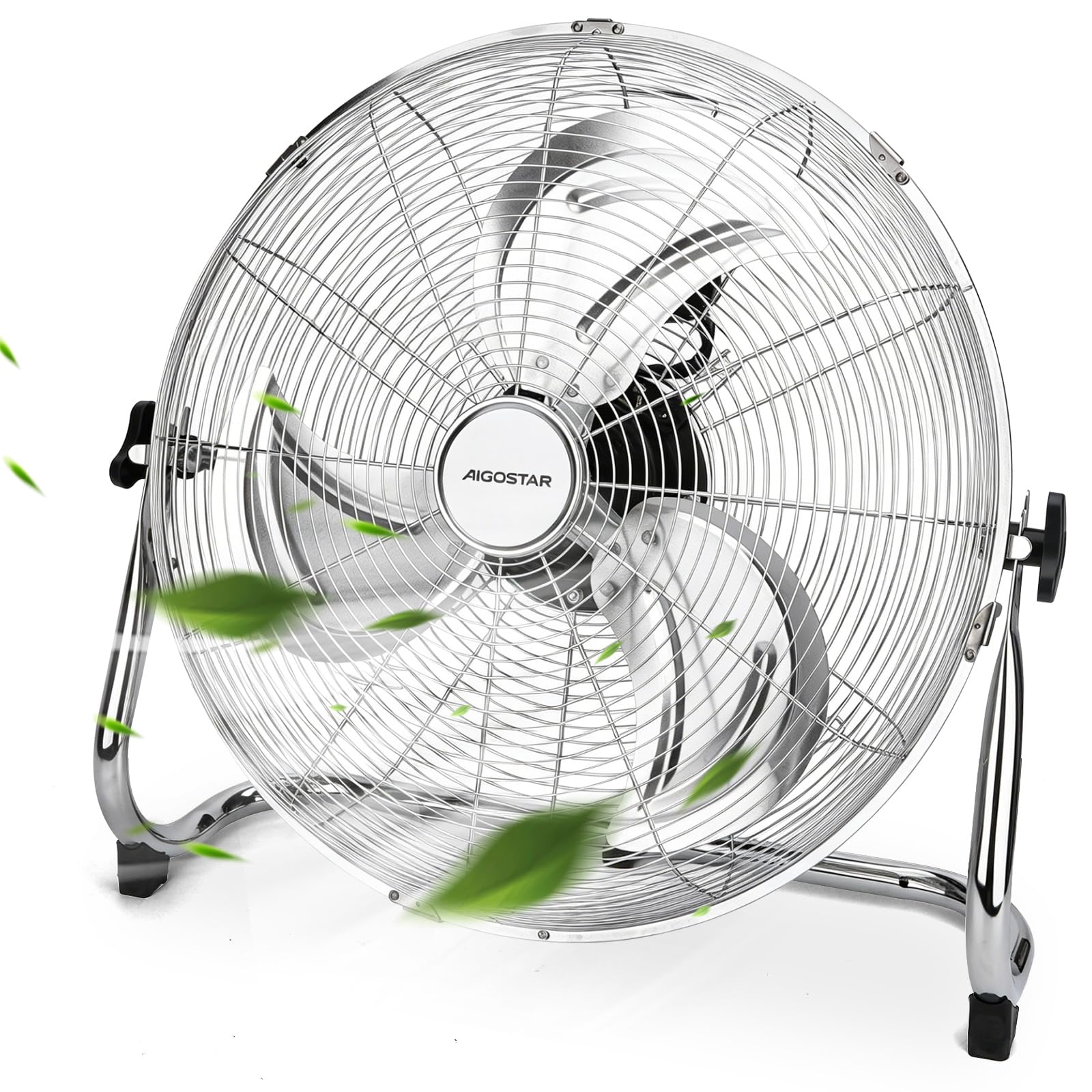 Aigostar Ventilador Industrial 100W, Diámetro 50 cm (20"), Motor de Cobre, Ventilador suelo, 3 Velocidades, Ajustable 120º, 3 Aspas Metálicas, Ventilador Potente, Clover