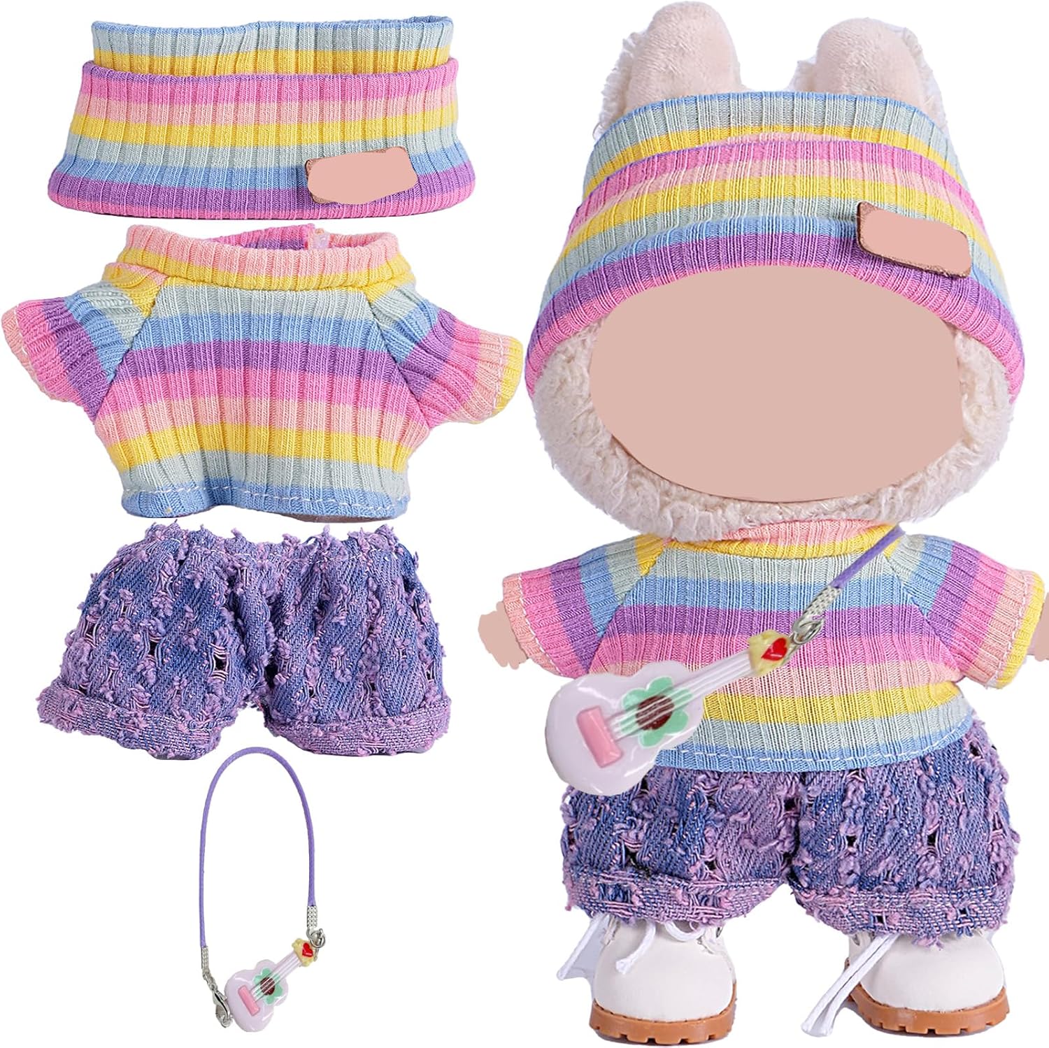 Clothes for 17cm Doll (NO Doll),Adorable Outfit ，Handcrafted Clothes Set with Dress Up ,Valentine's Day Outfit for 6.7 Inch Doll - Includes Sweater ,Pants, and Hat (Rainbow Purple)