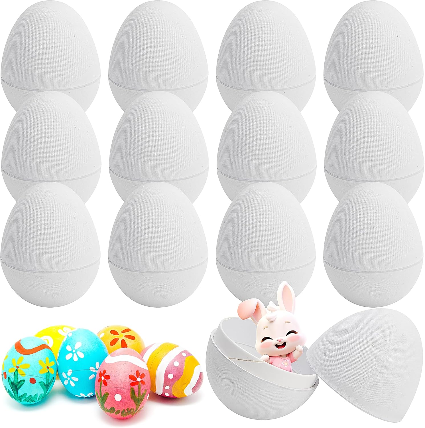Watayo 40 Pcs DIY Blank Paper Mache Easter Eggs, 3 Inch Blank Paper DIY Craft Eggs, White Easter Fillable Paper Eggs for Easter Basket Stuffers Hunt Party Favors DIY Painting Craft Supplies