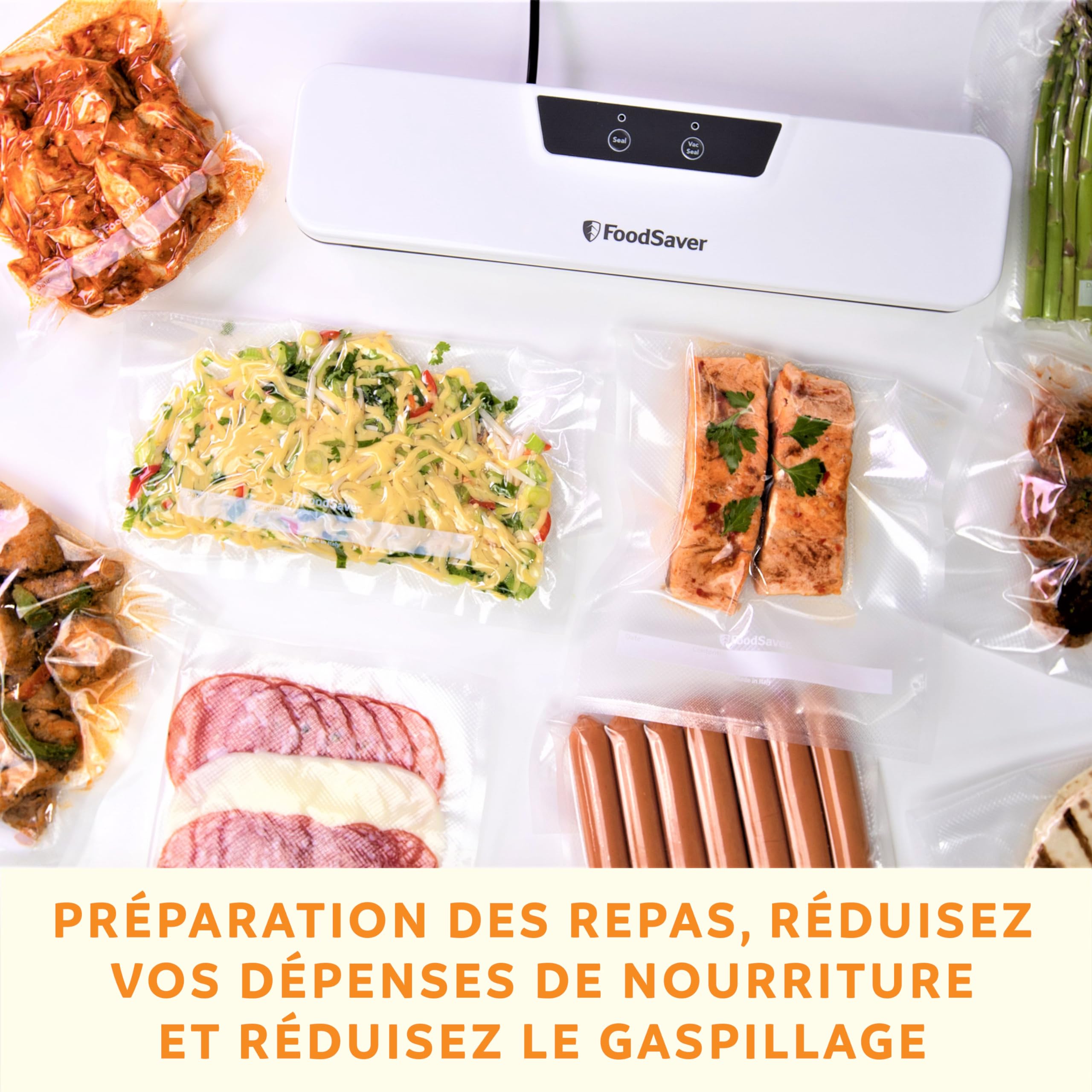 FoodSaver Everyday Machine Sous Vide Alimentaire | Conserve la fraîcheur de vos aliments | Appareil de mise sous vide avec design compact | Avec 5 sacs d'emballage sous vide (0,94L & 3,78L) | VS0290X