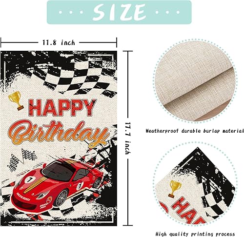 Miniatura 2 de Bandera de jardín de feliz cumpleaños, arpillera vertical de doble cara, fiesta de cumpleaños para niños y niñas, decoración al aire libre para