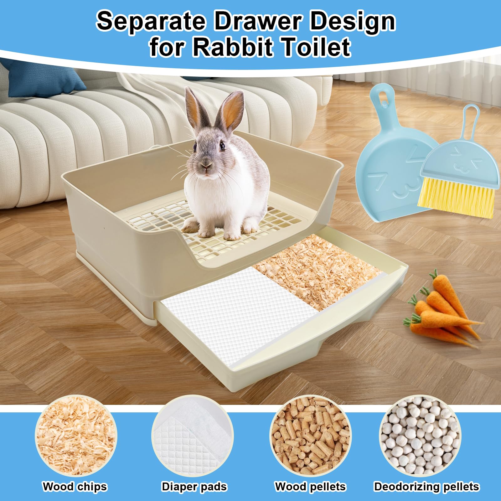 Large Rabbit Litter Box with Drawer Bunny Training Corner Litter Pan Ferret Bigger Pet Pan Bunnies Digging Box for Adult Hamster Guinea Pig Hedgehog Galesaur and Other Animals - image 5