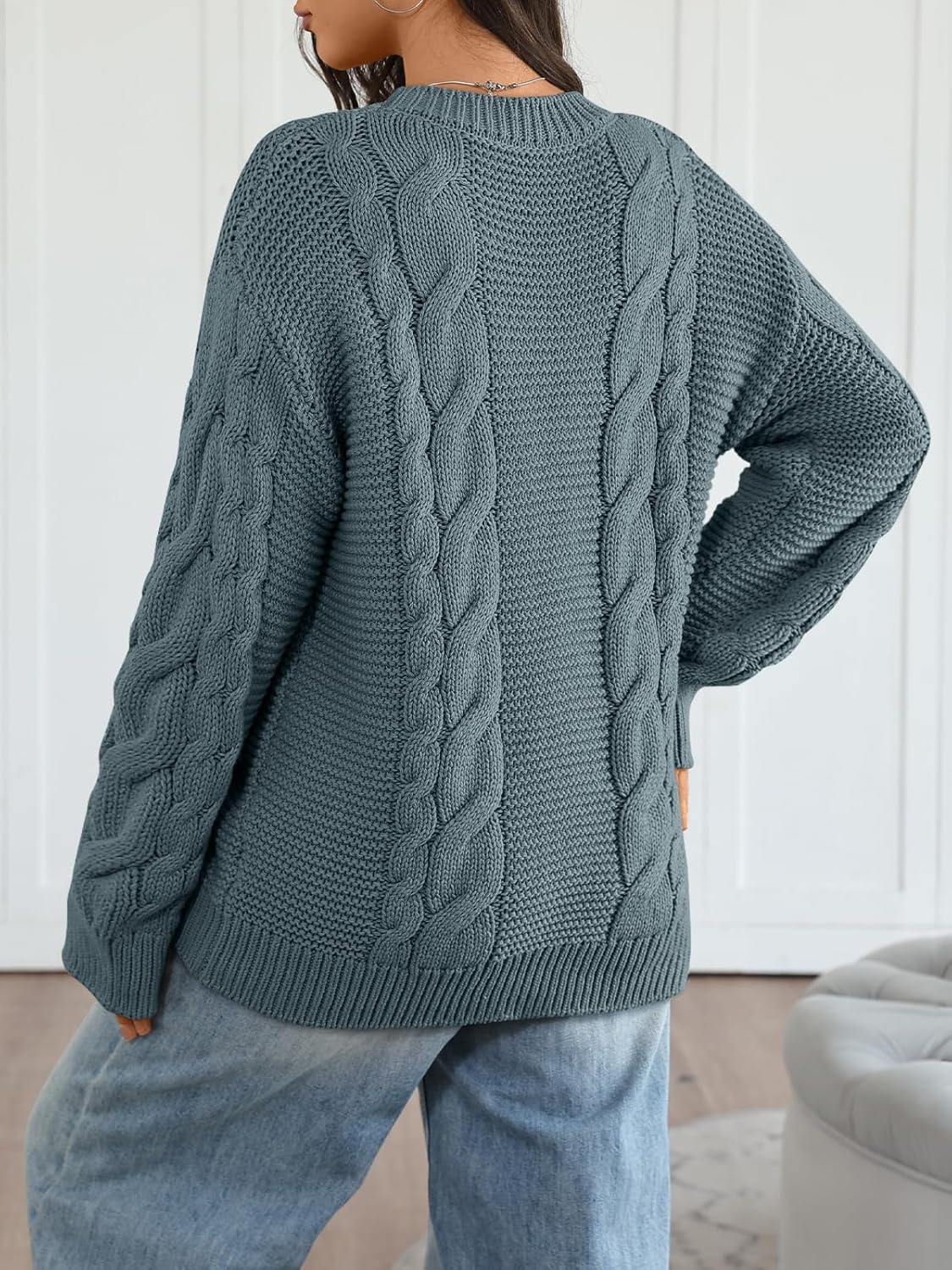 Trendy Queen Cable Knit Oversized Sweaters Womens Cozy Pullover Sweater Fall Winter Clothes - Image 4