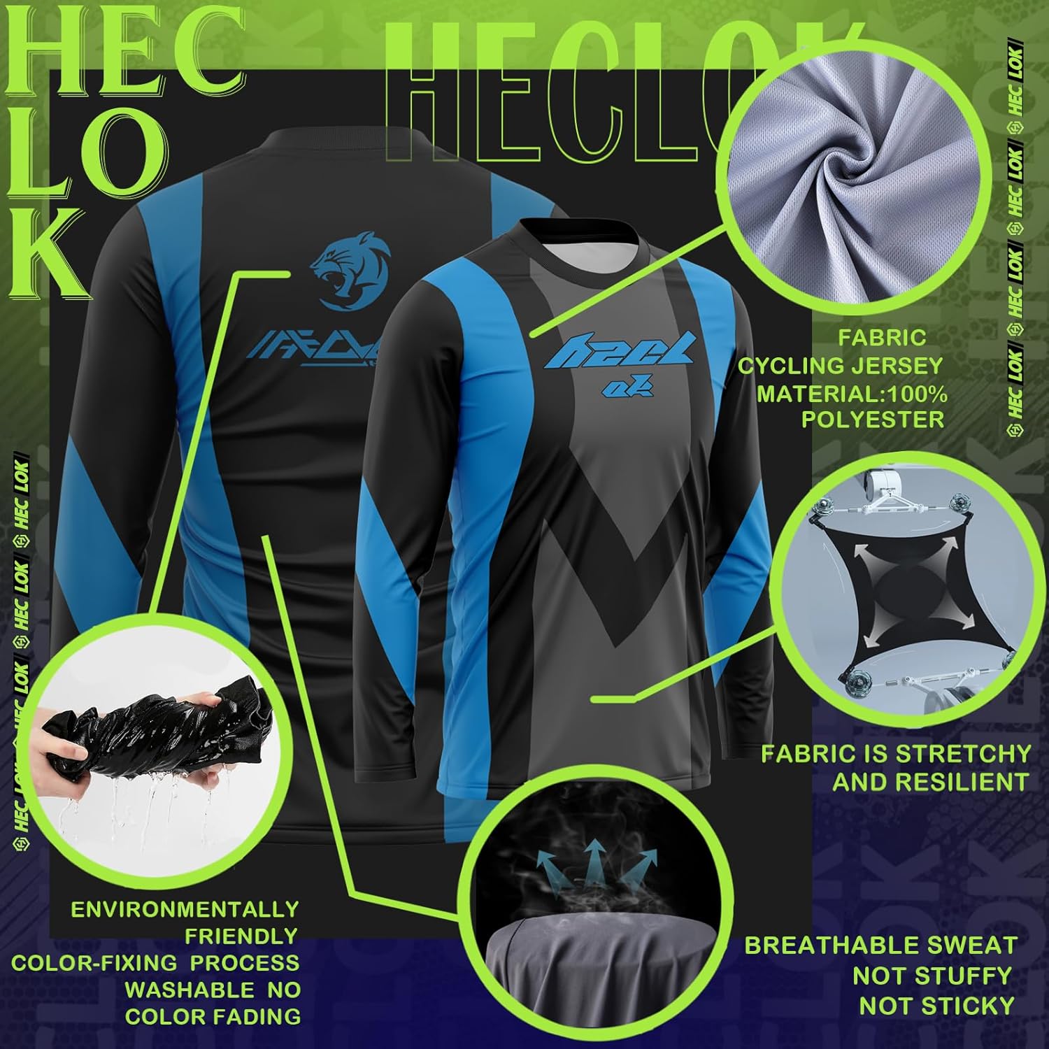 Men's Long Sleeve Mountain Bike Shirts,Off-Road Motocross Jersey,Quick Dry、Moisture、Wicking（Spring&Fall Bicycle）
