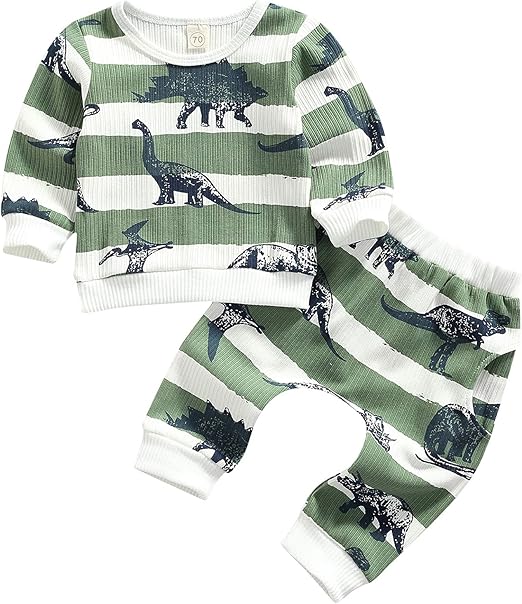 Newborn Baby Dinosaur Outfit Ribbed Print Tshirt Top and