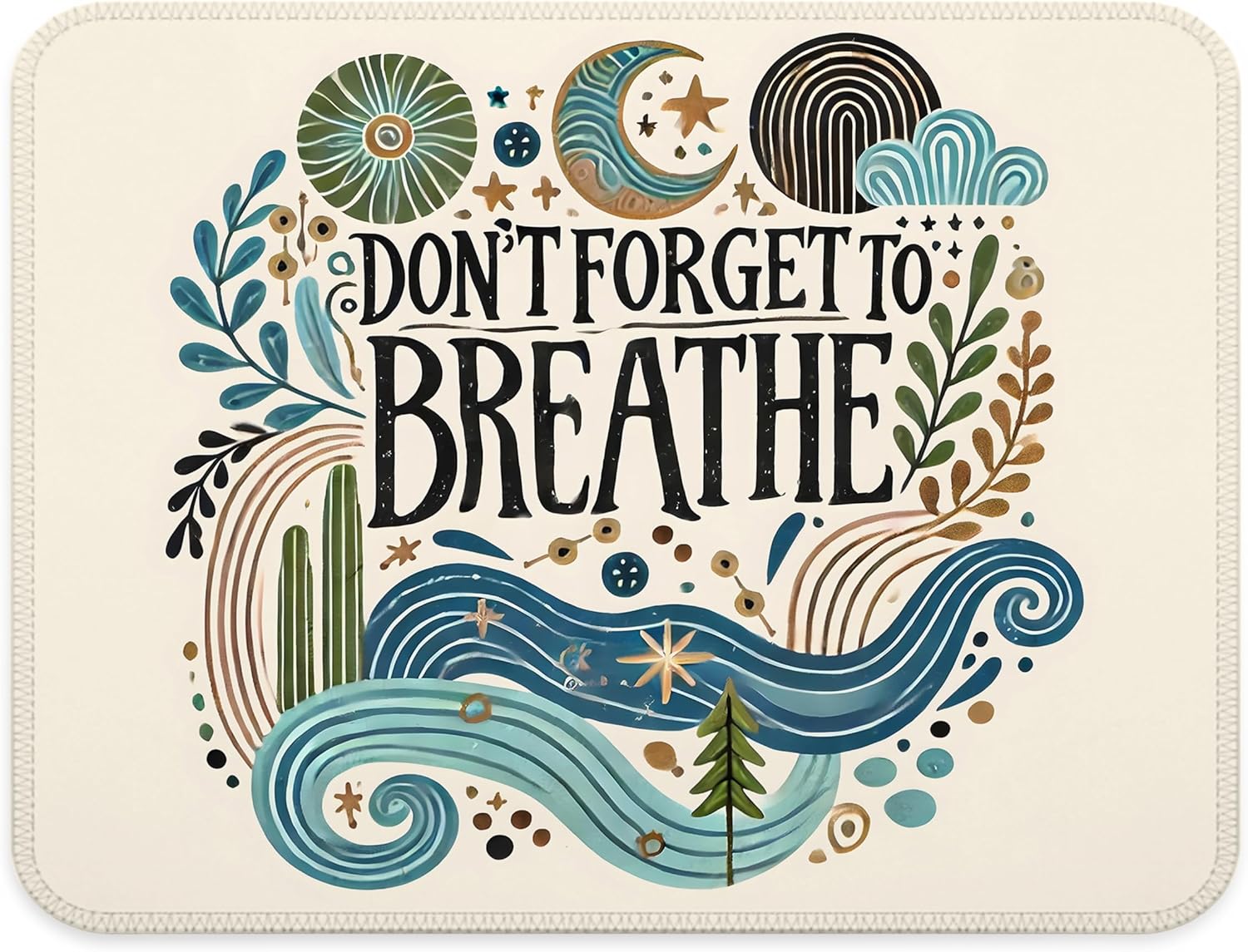 Boho Meditative Mindfulness Mouse Pad, Self Love Gifts, Don't Forget to Breathe Inspirational Mental Health Mouse Pads for Work Wireless Mouse Computers Laptop Desk Accessories, 9.5x7.9 Inch