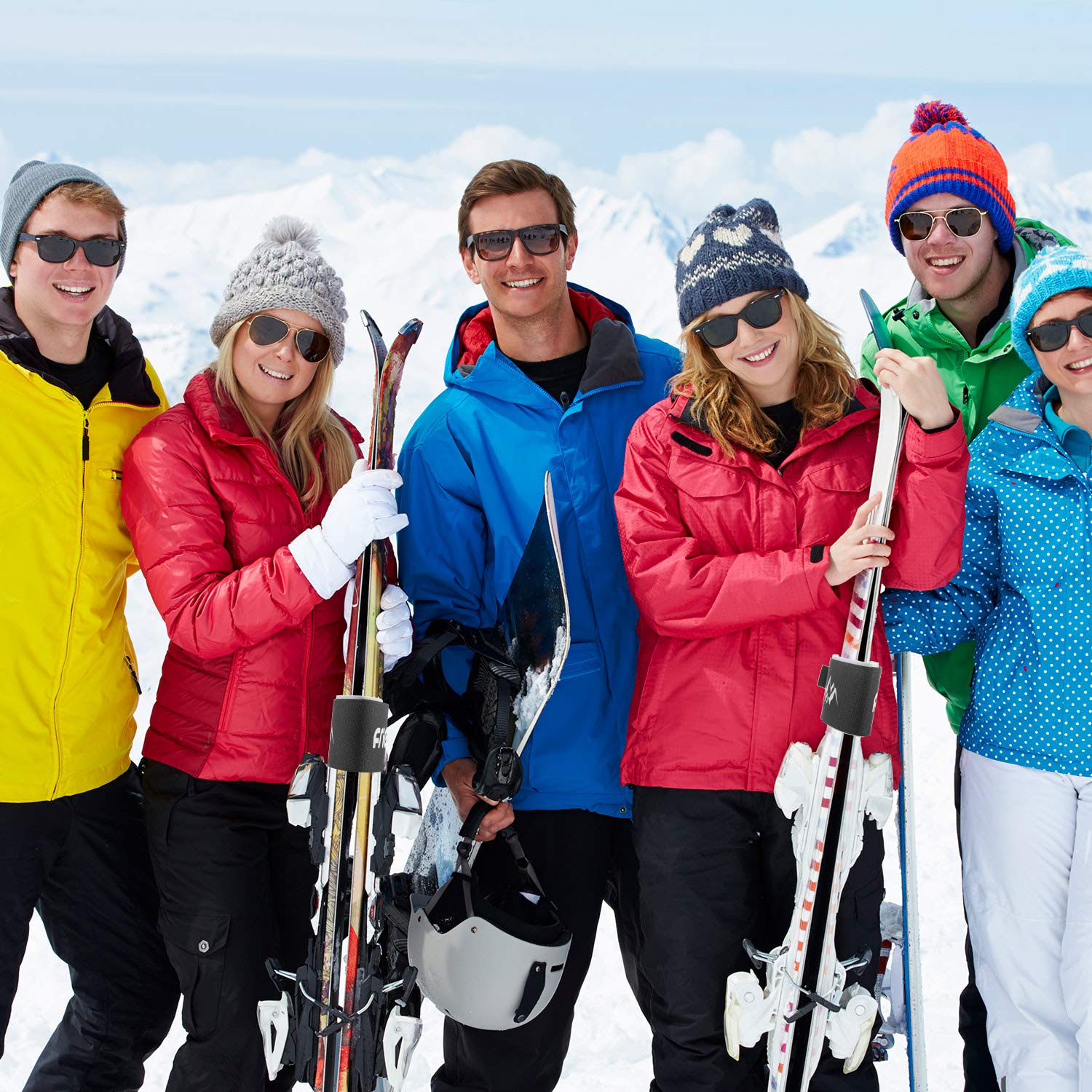 6 Pièces Sangles de Ski Bande de Fixation Crochet et Boucle Bandoulière de Ski Réglables pour Familles Hommes Femmes Enfants (Noir)