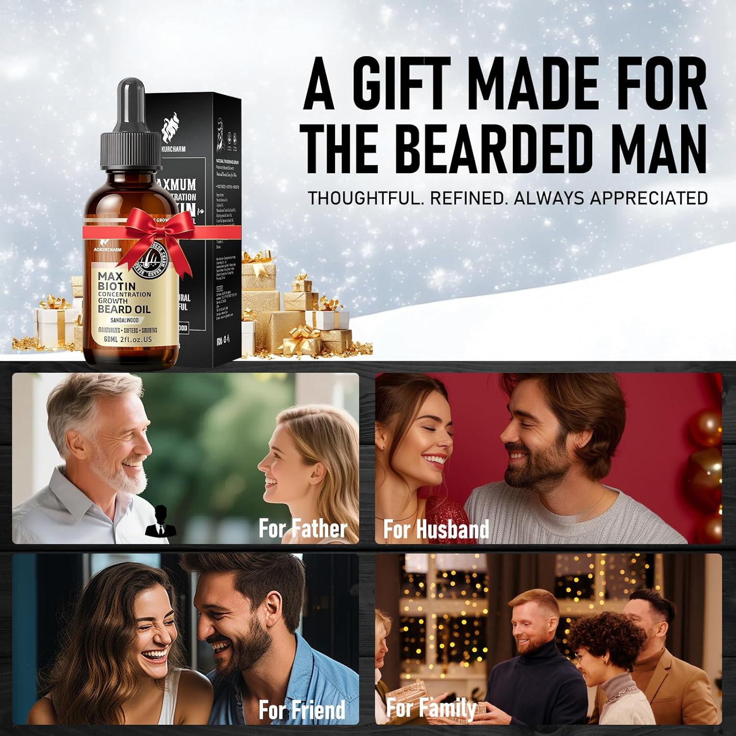 Biotin Beard Growth Oil for Men - Vitamin B5 & Castor Oil Formula, Nourish & Thicken Facial Hair, Daily Beard Care, Styling & Taming, Hydrating, Non-Greasy, Sandalwood 2oz Gift for Him - Image 9