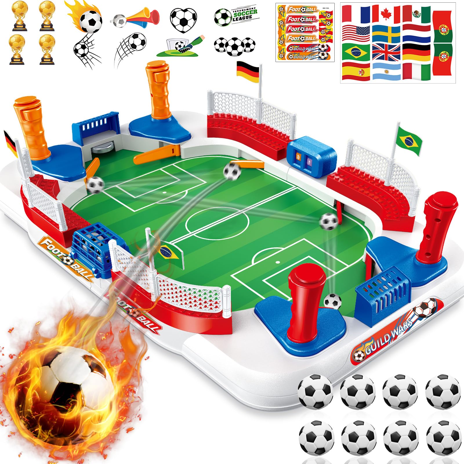 LumenVela Children's Table Football, 55 × 31 Children's Table Football, Mini Table Football with 6 Football, Pocket Scoreboard, Sticker, Football Games Gift Child 4 5 6 7 8 9 10 Years Male