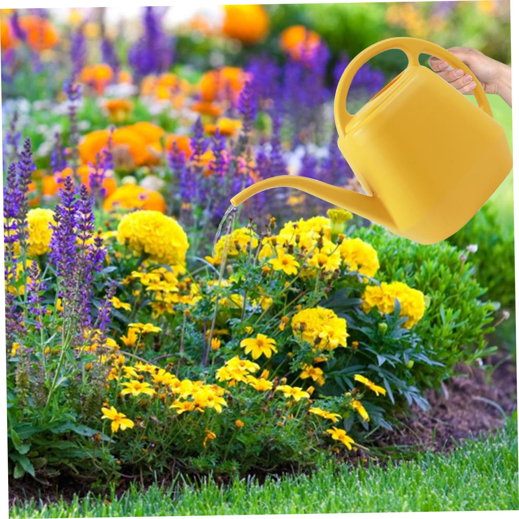 Regadera con Caño Largo de 4L con Boca Ancha de Doble manija - Regadera Antideslizante para Plantas de Interior y Exterior a Prueba de Humedad, Amarillo