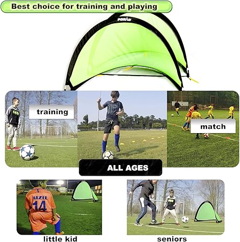 Miniatura 8 de Poray Soccer Goal for Kid Easy-up Set of Two Portable Soccer Net 210D Oxford with 8 Field Marker Cones Extra Stakes Fun for Backyard and Soccer