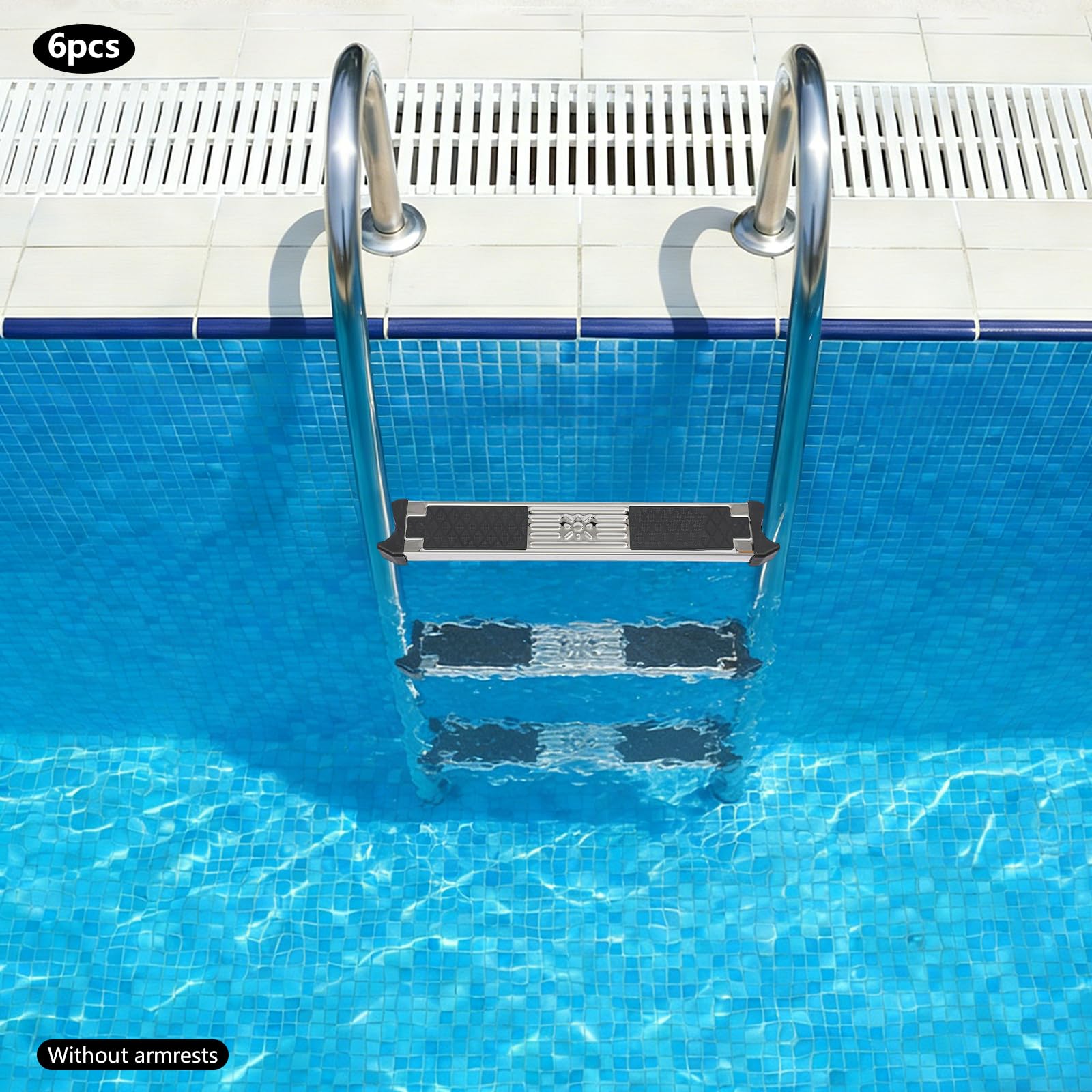 Ersatzstufen für Edelstahl Schwimmbadleiter, 6er-Pack Poolleiter Stufen mit rutschfestem Gummipolster & Schrauben, für Einbaupools, Aufstellpools & Spas, 150kg Kapazität, 49,3 * 8,5 * 2,2cm