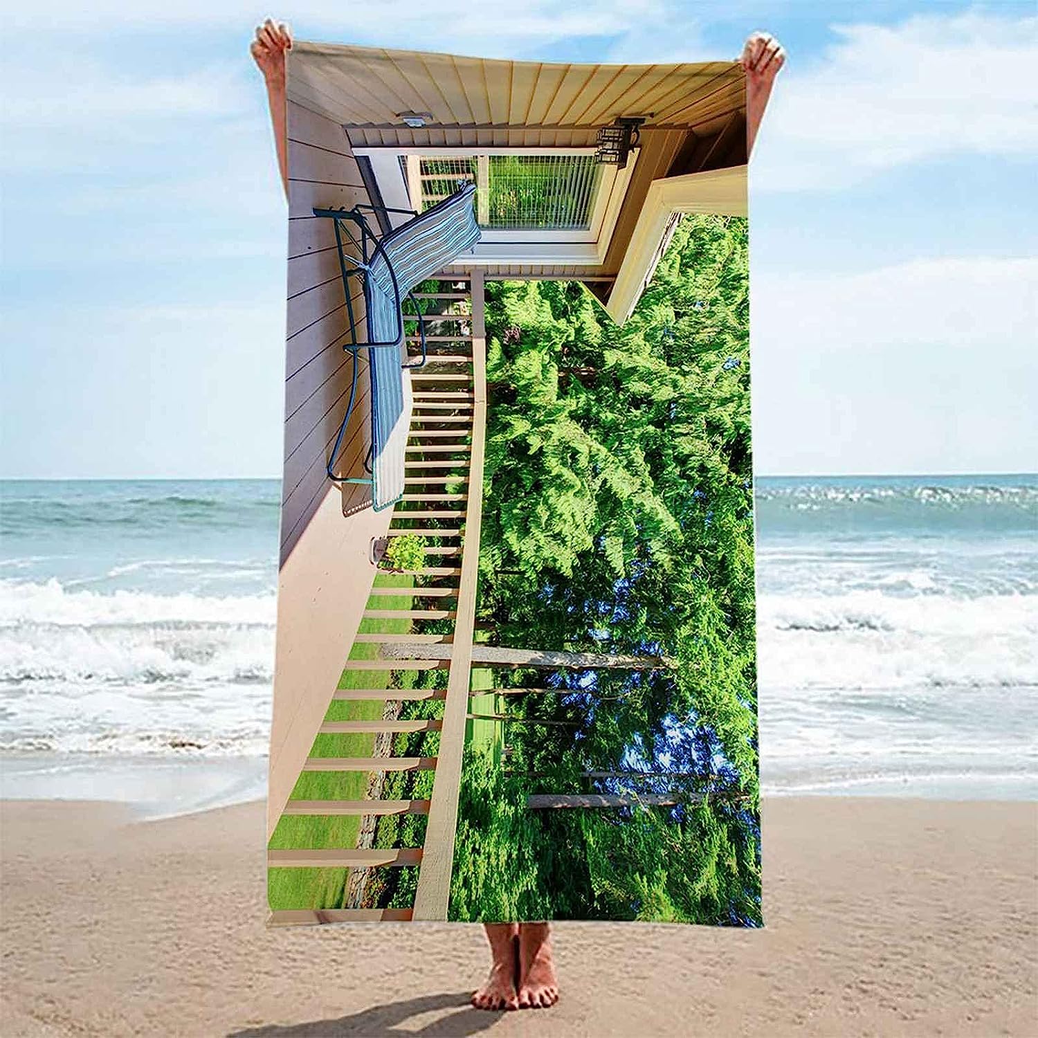 Telo Mare 3D Villa Foresta Verde 200 X 200 Cm, Telo Da Bagno, Telo Da Spiaggia In Microfibra. Asciugamano Ultra Leggero E Ad Asciugatura Rapida Per Sport, Coperta Da Spiaggia, Coperta Da Pi -5C7O/R0N