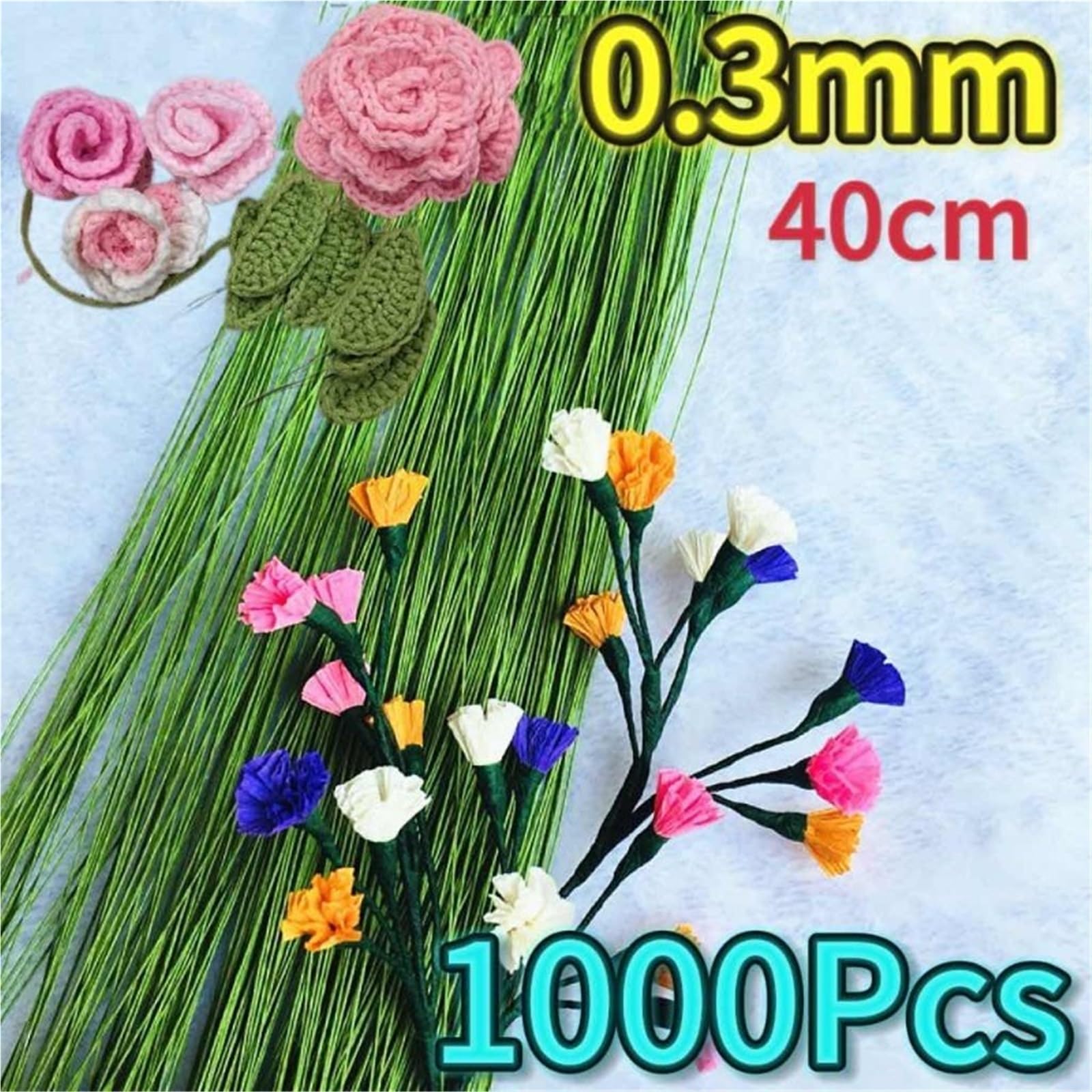 Alambre Floristeria 100/300/500/1000 piezas de tallo floral 40 cm for arreglos florales, manualidades, accesorios hechos a mano para Bricolaje(White,5bag(500pcs))