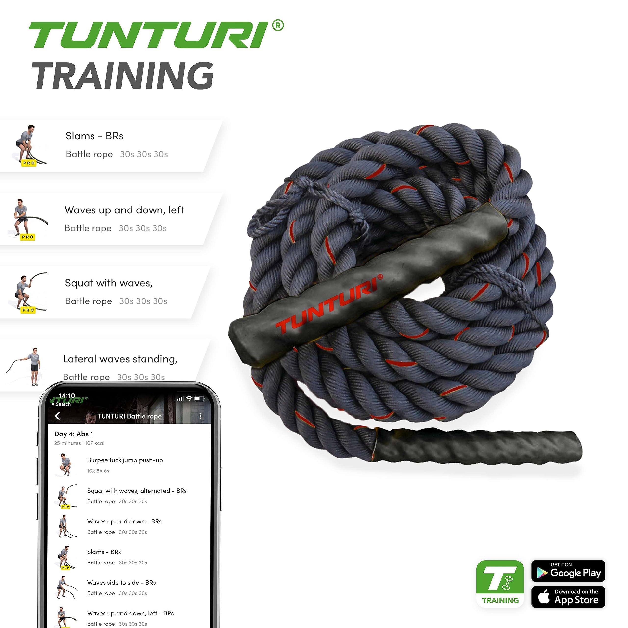 Tunturi-Fitness Functional Cuerda para Batalla, Unisex Adulto, Negro, 15 m