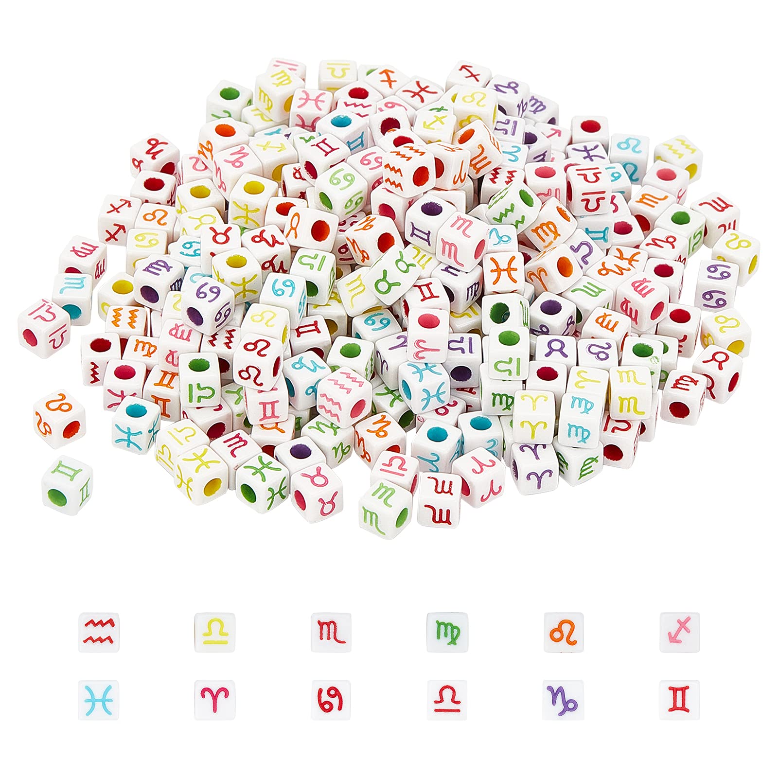arricraftAbout 340 Pcs 7mm Acrylic Cube Beads, Constellation Spacer Beads, Zodiac Sign Loose Beads for Jewelry Making- Mixed Color