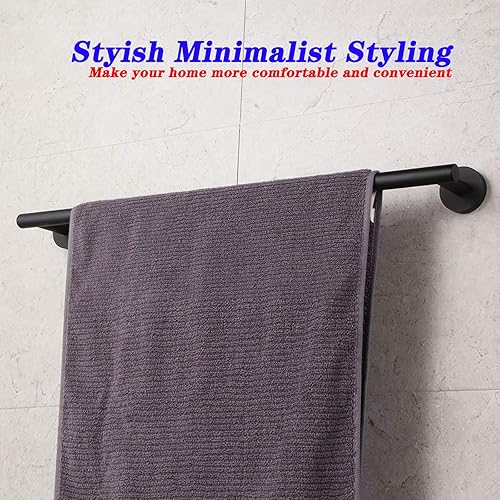 Miniatura 3 de GERZWY Toallero de baño de acero inoxidable de 24 pulgadas, color negro mate, estilo contemporáneo, montaje en pared para baño cocina AG1101C60-BK