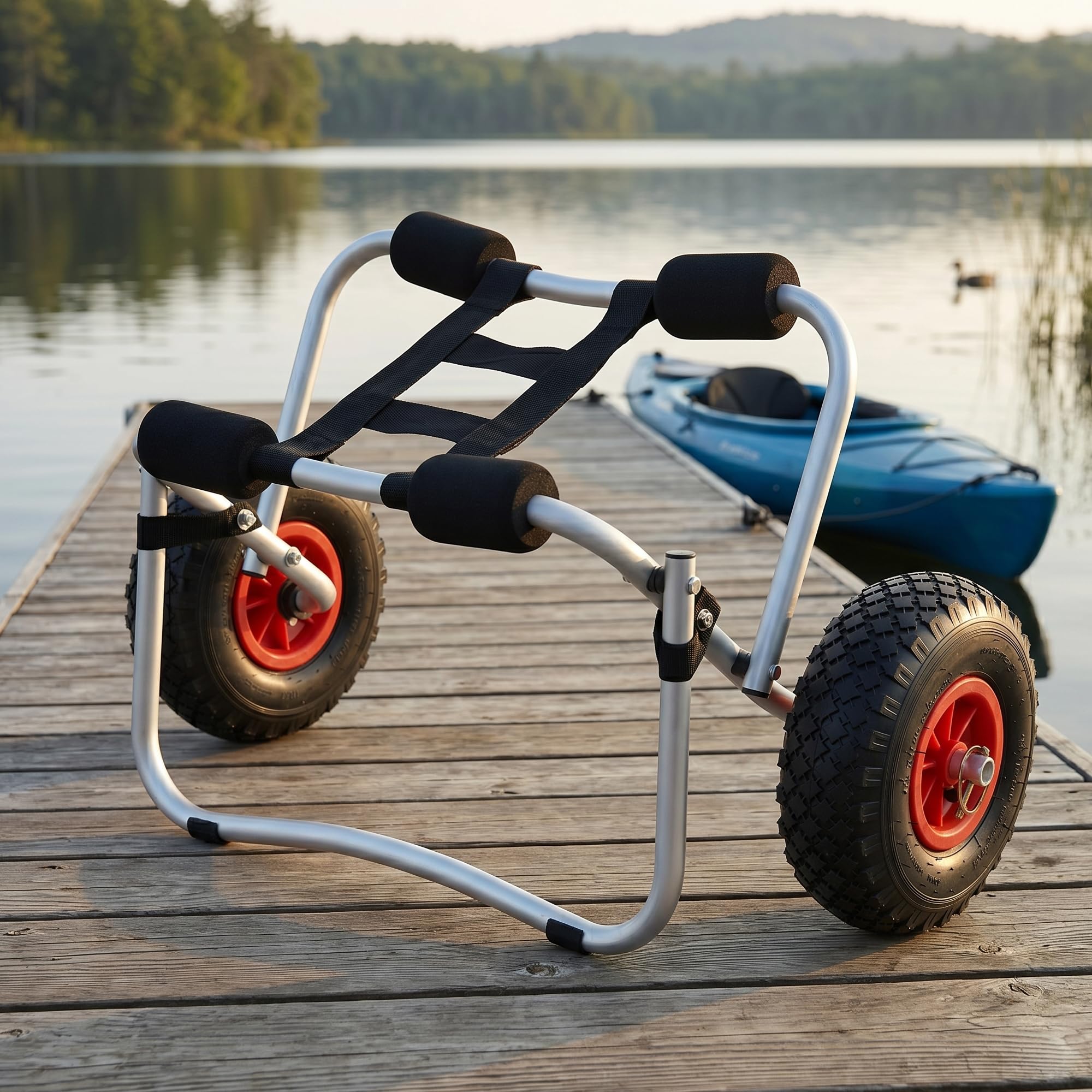 in.tec Kajakwagen Drau Kanuwagen 72 x 31 x 44 cm Transportwagen bis 70 kg | Surfwagen, Aluminium, Kajak, Kanu, Bootstrailer, Zusammenklappbar, Verstellbarer Gurt, mit Luftreifen, Breite Auflage