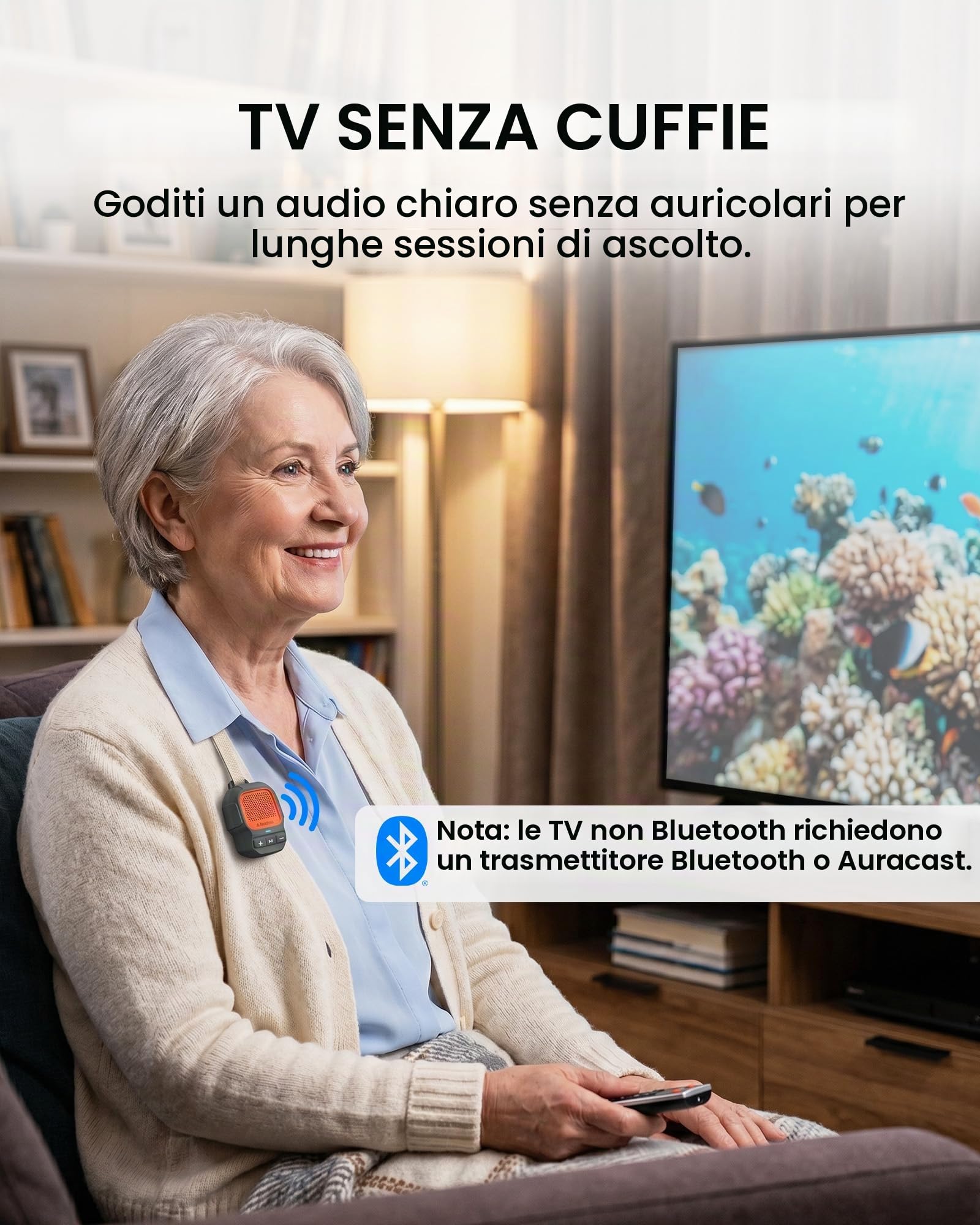 Avantree HomeBuddy – Mini Speaker Bluetooth Auracast IP67 Rosso | Altoparlante portatile clip-on con 15 ore di autonomia, resistente all'acqua per musica e chiamate indoor e outdoor