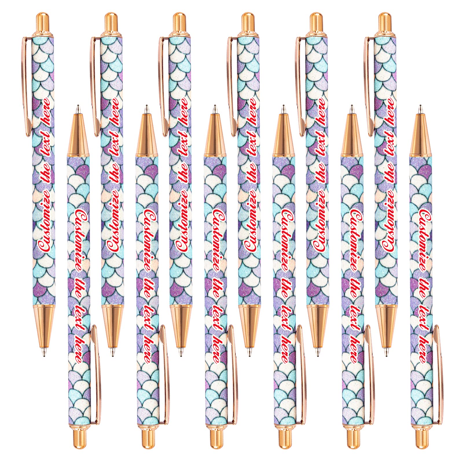Customized Ballpoint Pen with Text - Personalized Purple Ballpoint Pen for Girls - Black Ink Pen - Clear Handwriting - Cute Glitter Pen for Teacher Nurse, Bridesmaid - Pretty Metal Pen - 96PCS