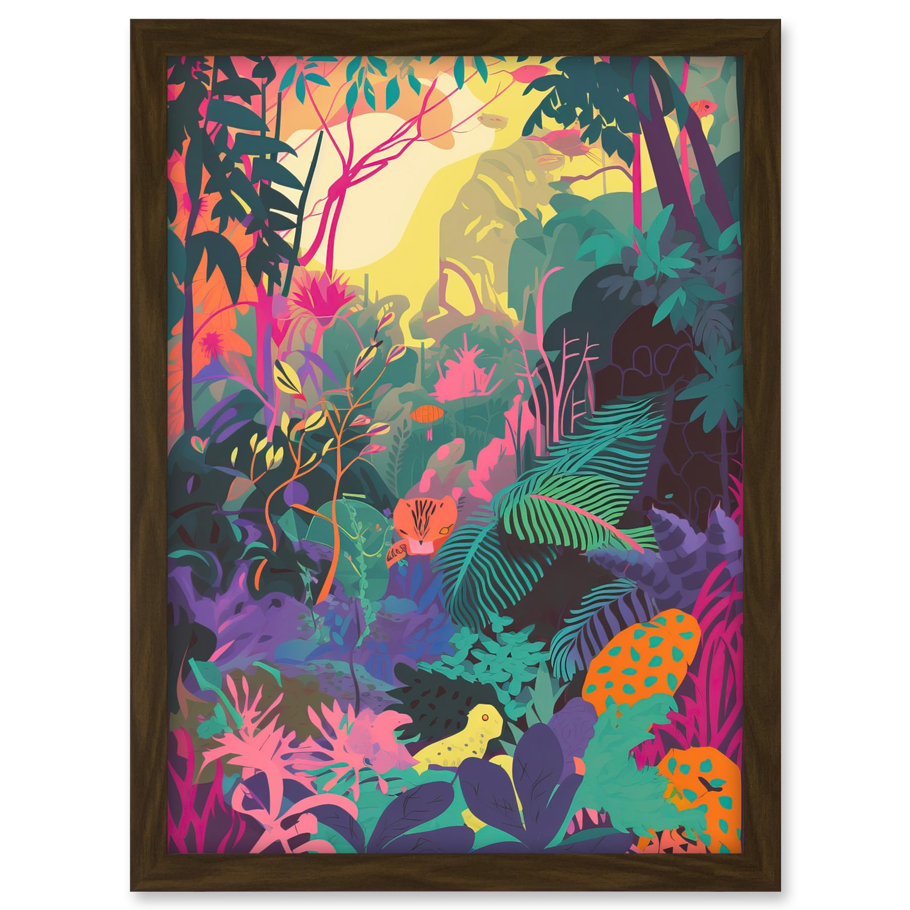 Artery8 Vibrant Tropical Rainforest Sunrise Illustration Artwork Framed A3 Wall Art Print