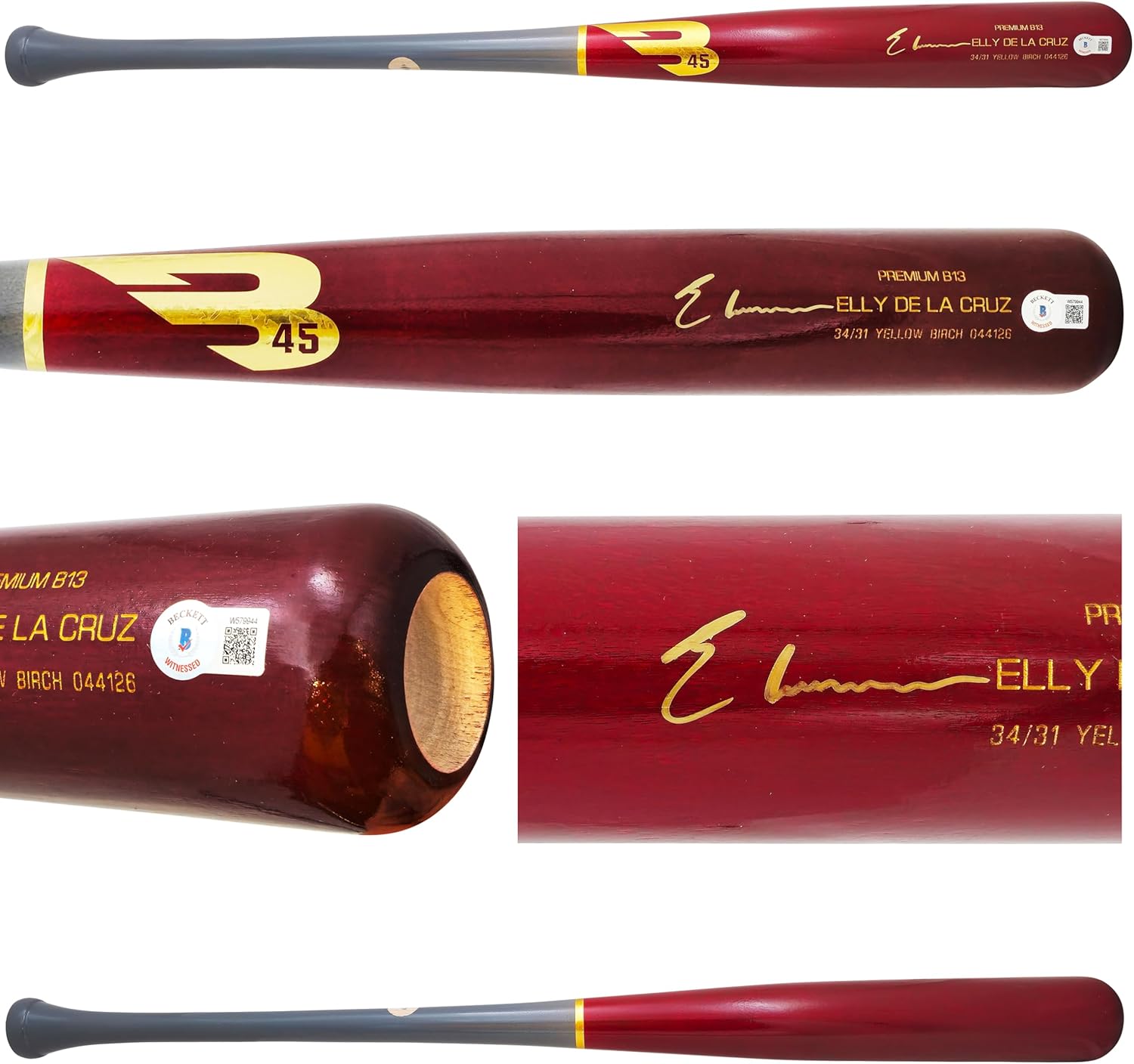 Elly De La Cruz Autographed Red B45 Player Model Baseball Bat Reds Beckett BAS Witness Stock #222800