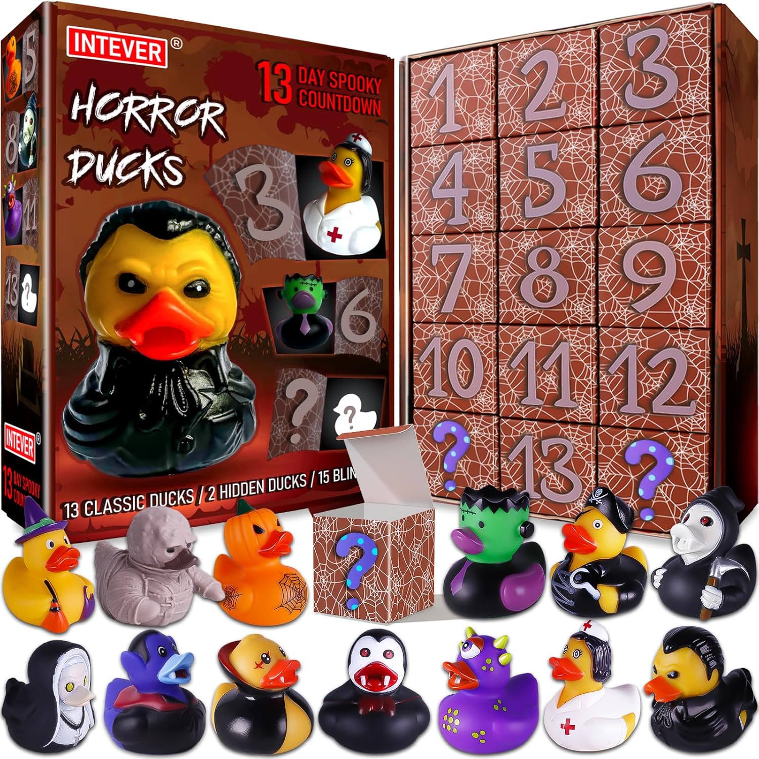 Intever Advent Calendar 2026 - Horror Rubber Duckies - 24 Days of Spooky Countdown | Halloween Collectible Rubber Ducks – Holiday Gift for Kids & Adults