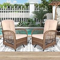 Vista 7 de VIVIJASON Silla mecedora de mimbre para exteriores, 2 piezas, sillas mecedoras de ratán para patio con cojines y marco de acero, muebles de mimbre