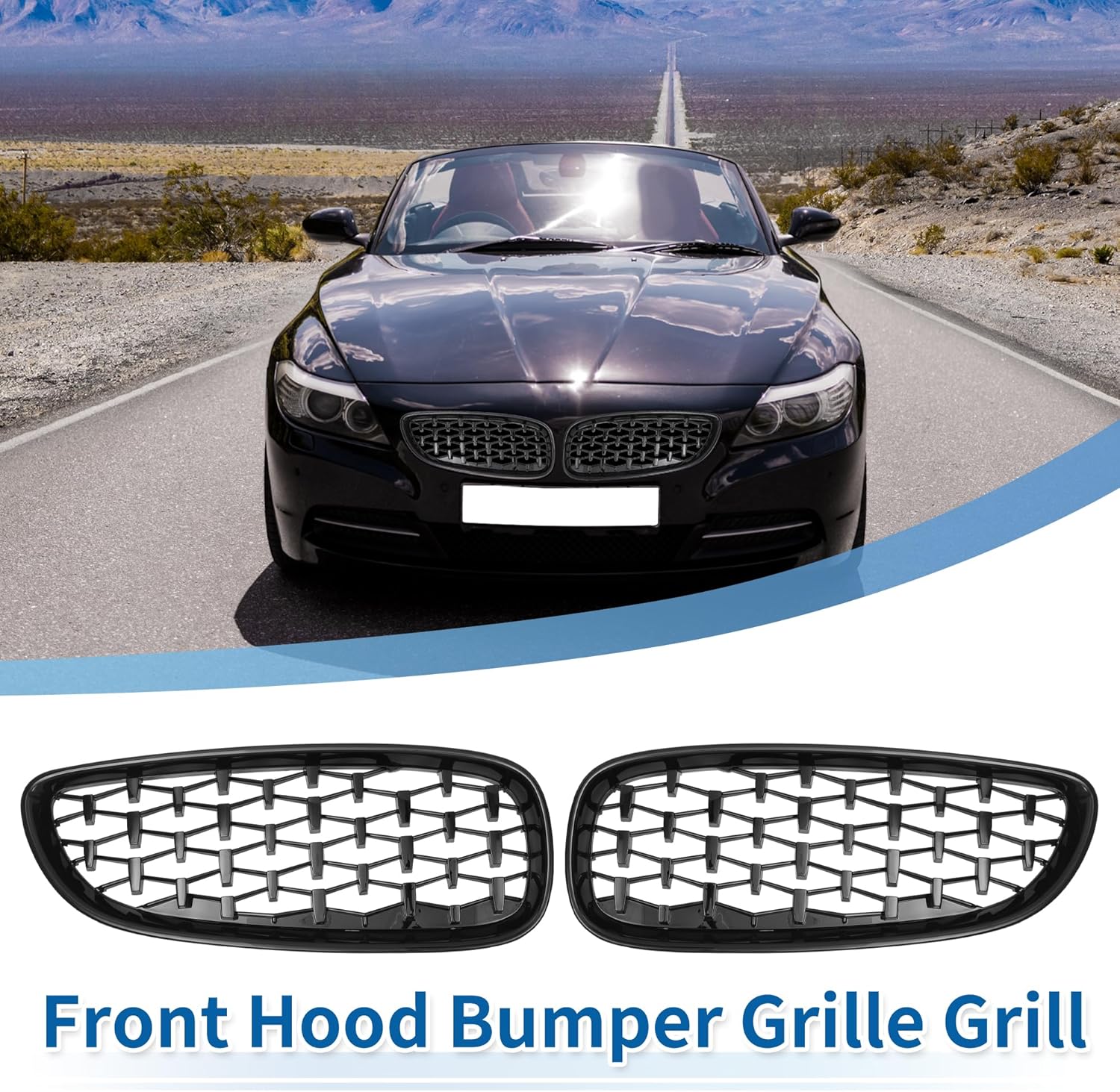 X AUTOHAUX Front Hood Bumper Grille Grill for BMW Z4 E89 2009-2016 No.51137181547/51137181548 Front Bumper Kidney Grille Grill Diamond Star Black 1 Pair