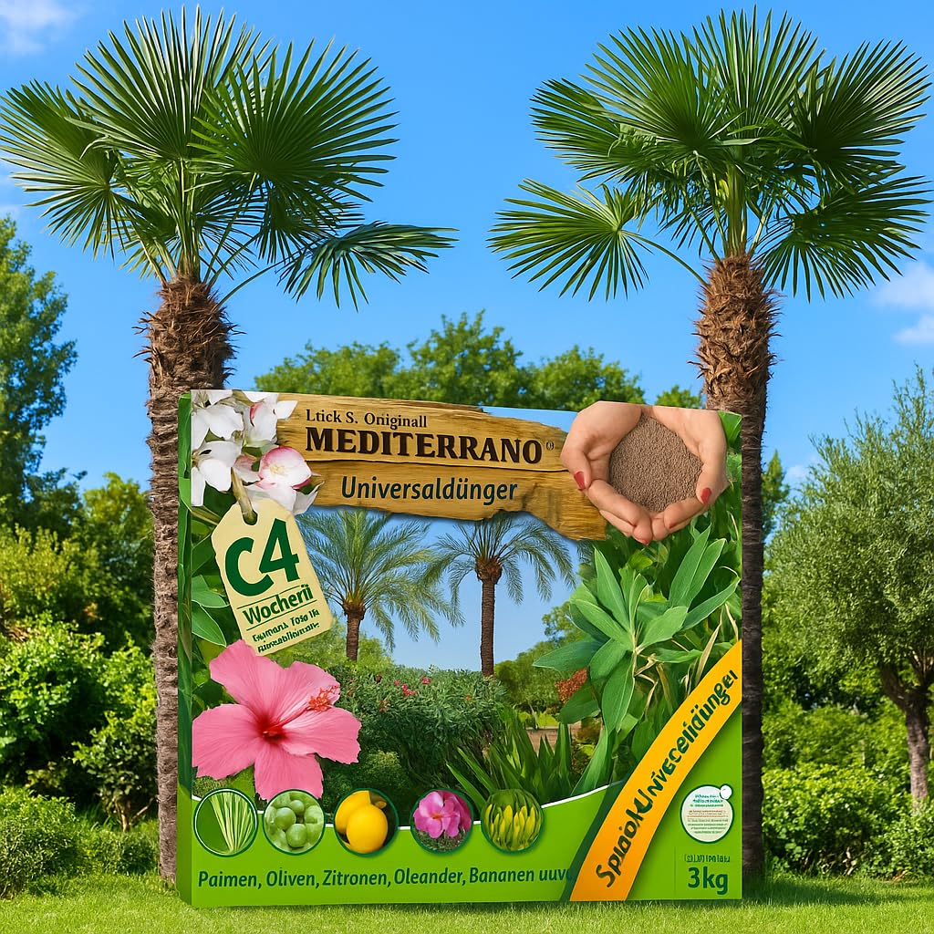 „Mediterrano Palmendünger für Außen – Hochwirksamer Spezialdünger für Gartenpalmen – Fördert kräftiges Wachstum, gesunde Wurzeln & sattes Grün – Spezialdünger für alle Freiland-Palmen“ 1,5 Kg