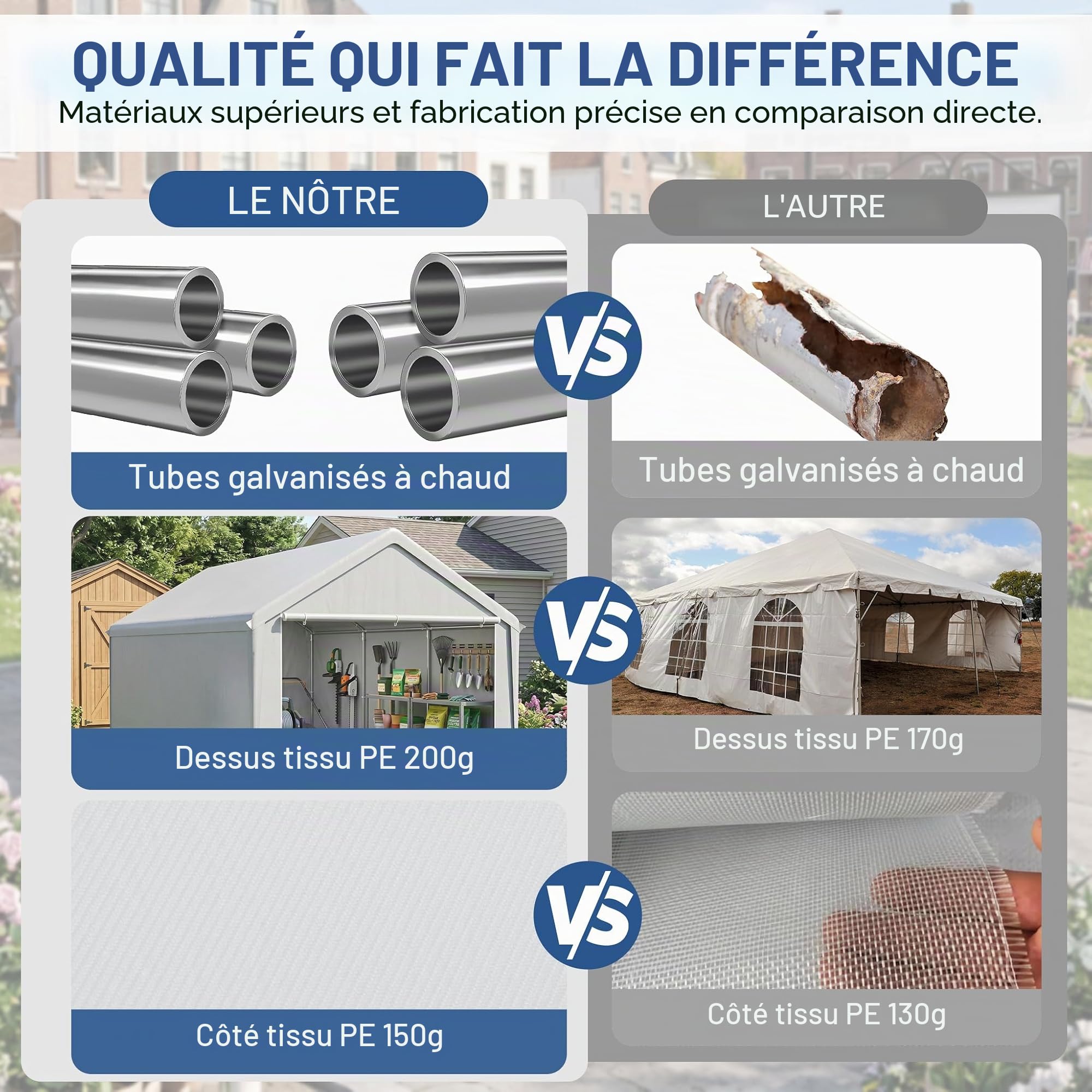 Aufun Carport Garage de tente 4 x 6 m, tente de rangement imperméable avec toit en polyéthylène, tente de garage avec parois latérales amovibles, résistante aux UV, abri d'hiver pour voiture, SUV