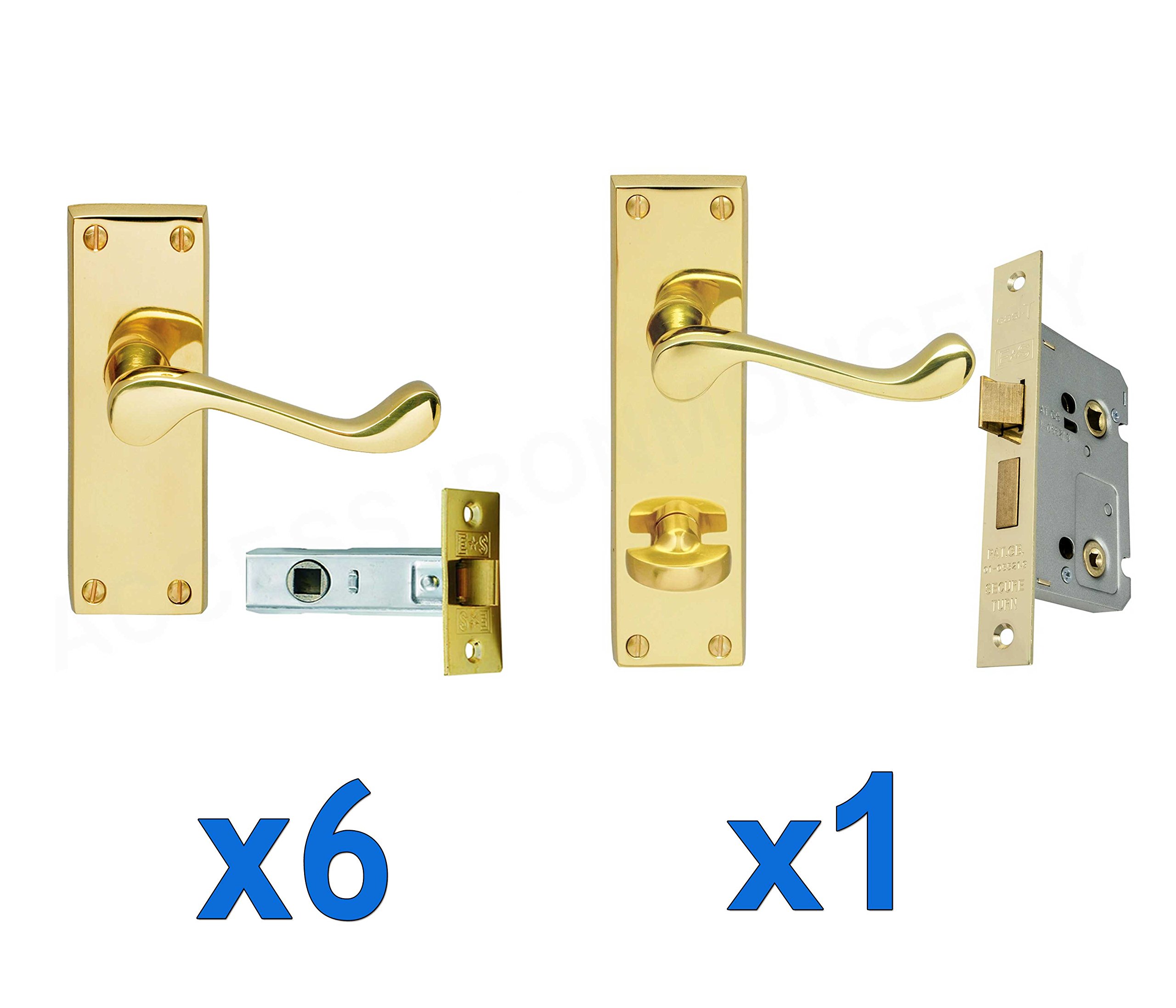 Buy Door Handles Set Internal Brass Finish 6 x Lever + Latch Sets 1 x