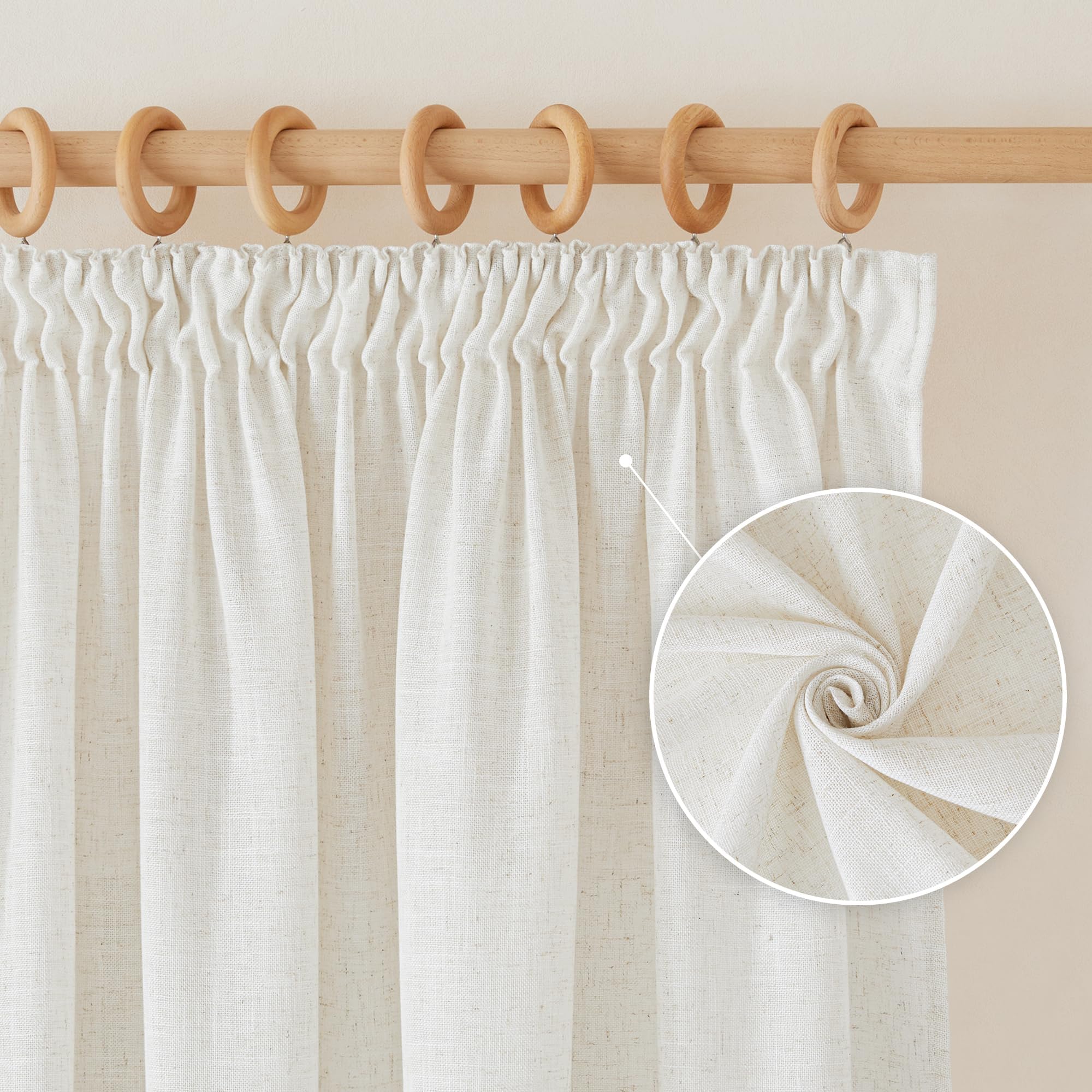 PONY DANCE Cortinas Translucidas Cortinas de Lino para Riel con Ganchos Cortinas Boho Cortinas de Salon Cortinas y Visillos Dormitorio 2 Piezas, 140x260cm(AnchoxAlto), Crema
