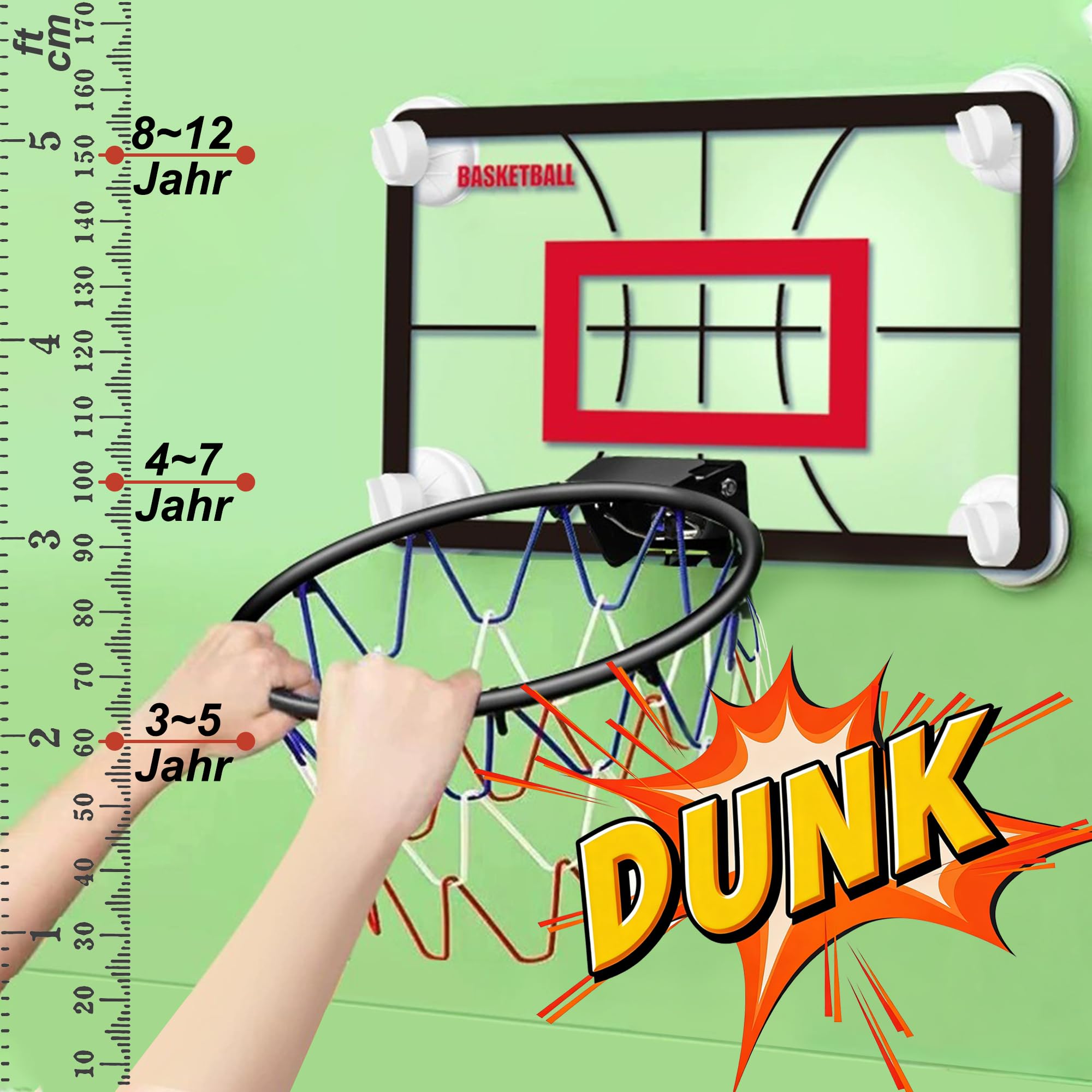 Mini aro de Baloncesto para Interior (45 x 30 cm) con aro abatible, balón y Bomba, Ventosa de Pared/Ganchos/para Colgar en la Puerta, Ideal para Clavar en dormitorios, casa, Oficina y Tiempo Libre