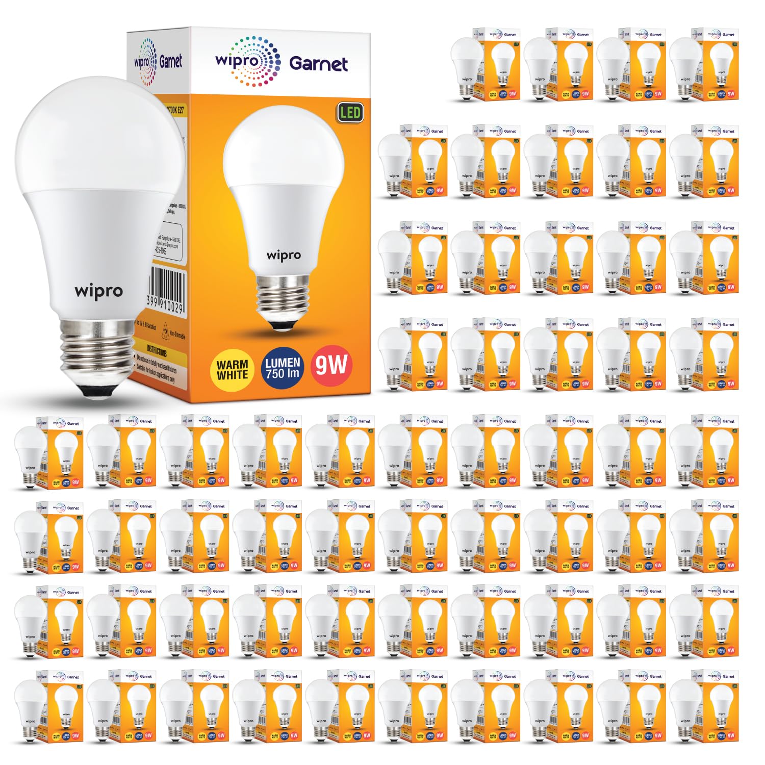 wipro Garnet 9w Led bulb E27 Warmwhite (2700k), Pack 0f 60