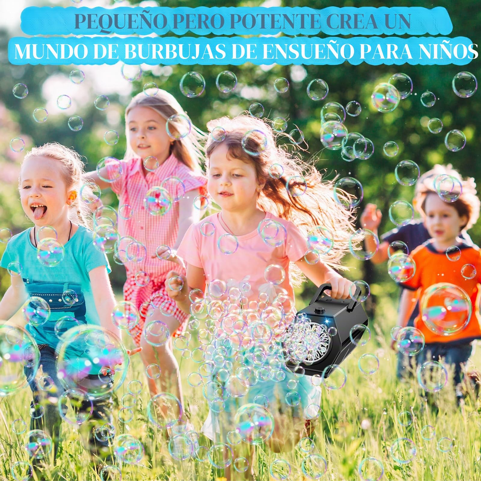 Maquina Burbujas, Más de 18.000 Burbujas por Minuto, Bubble Machine Automatico, Portátil Maquina de Burbujas para Niños, Juguetes Cumpleaños Invitados niños Fiestas Boda Exteriores (Negro)