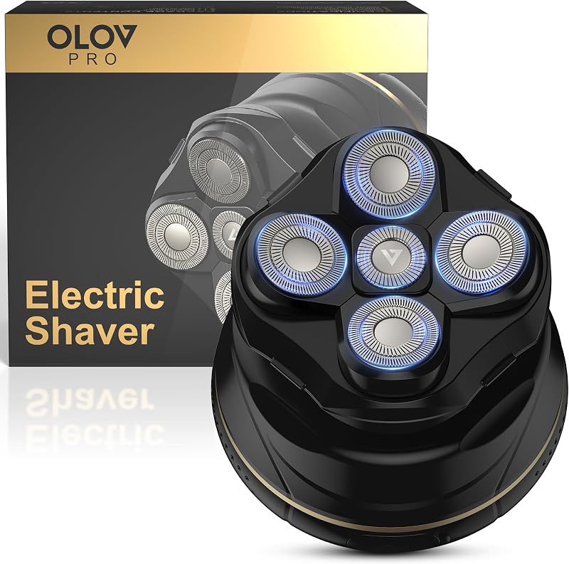 Barbeador elétrico rotativo para cabeça OLOV Pro, 5 cabeças flutuantes, IPX6, recarregável via USB-C, modelo YH-2867