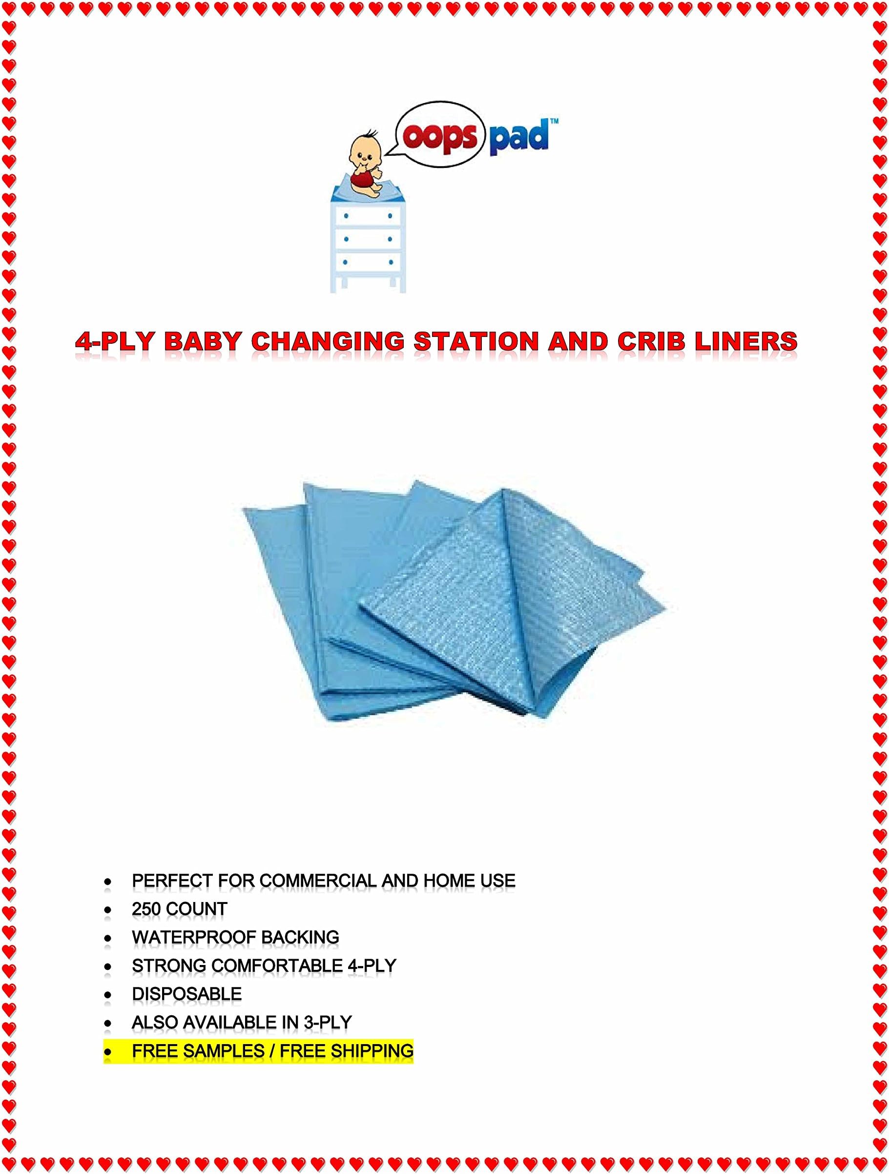 Oops Pad 4-Ply Blue Changing Station Table Liners 500ct Free Samples