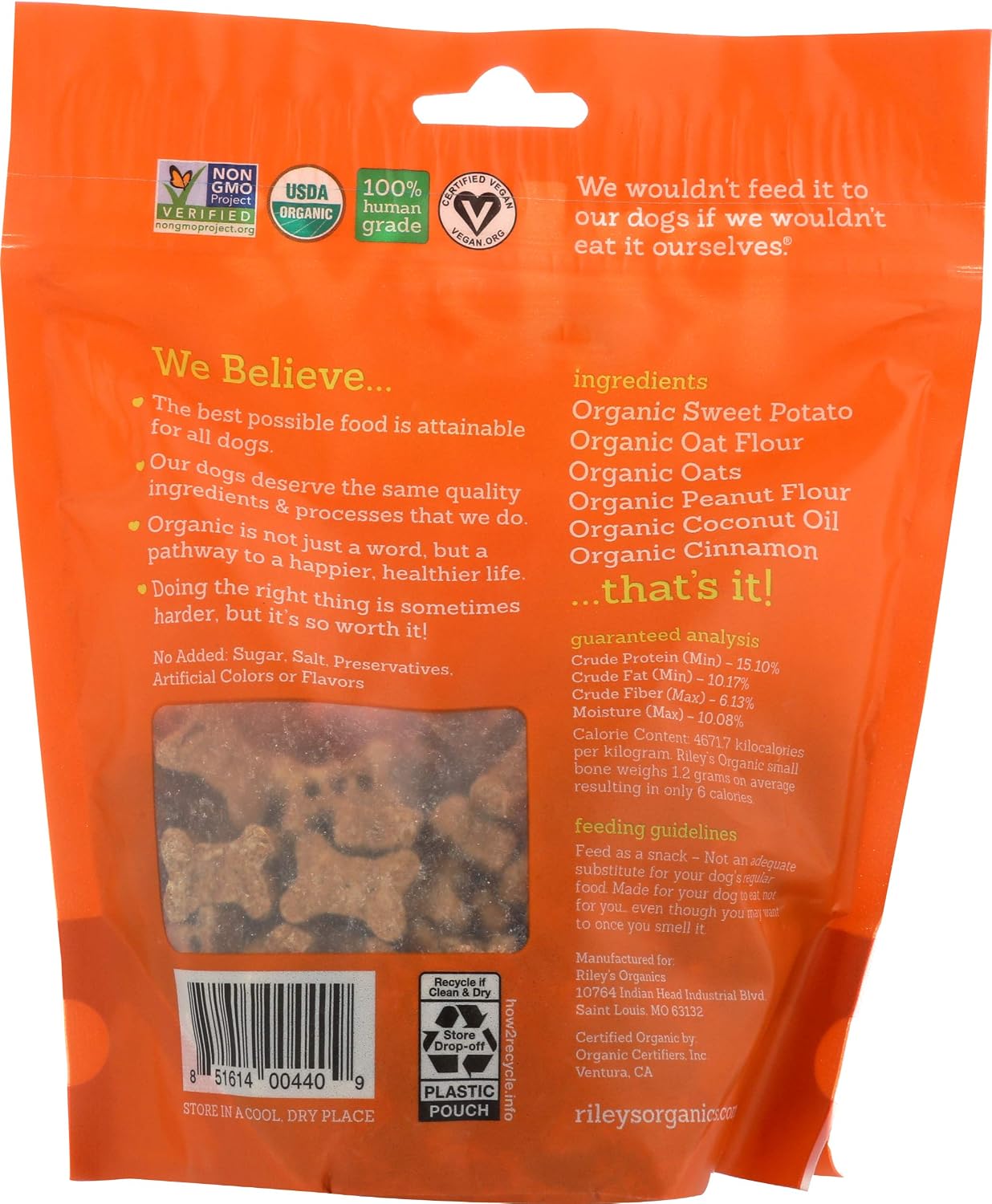 Riley's Organics - Sweet Potato - 5 oz Small Biscuits - Human Grade Organic Dog Treats - Resealable Bag