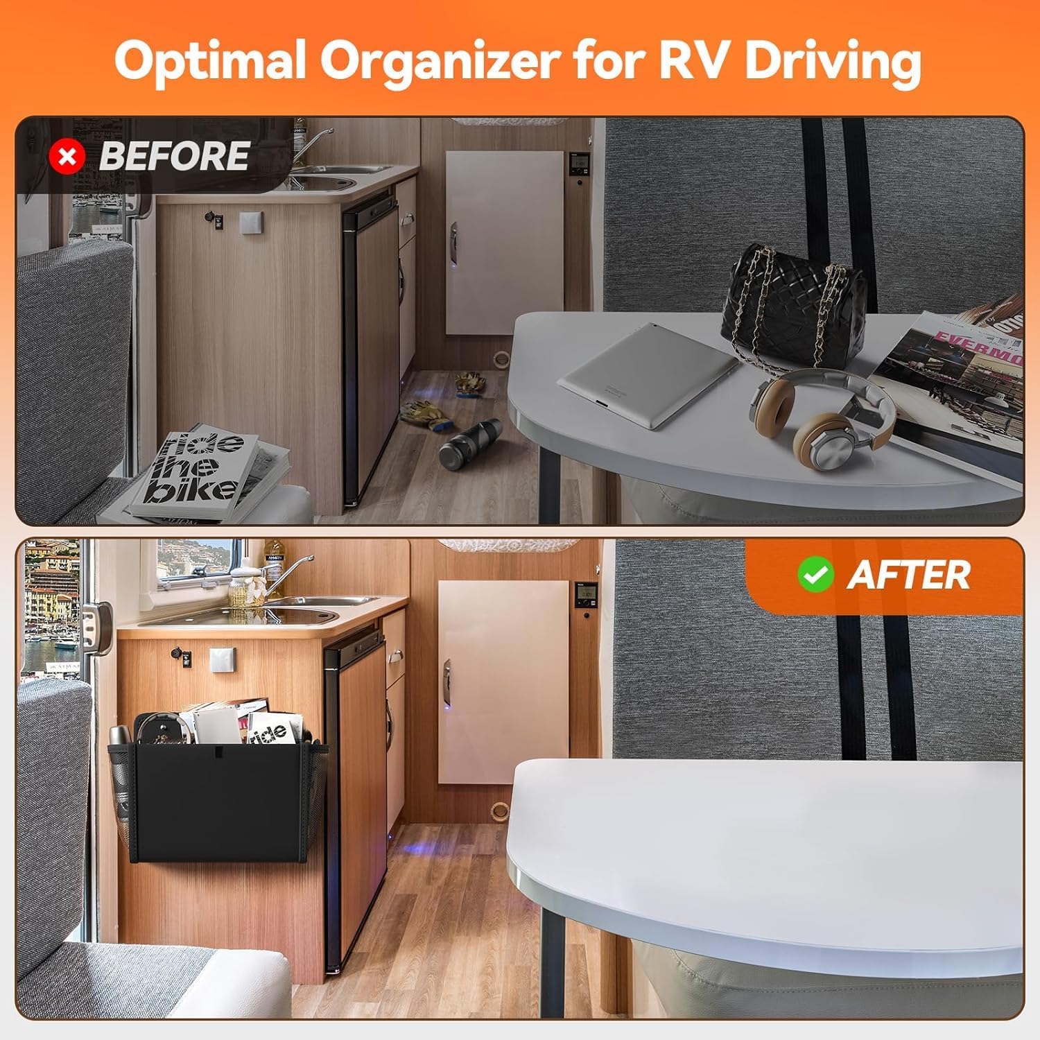 2 organizadores de almacenamiento para puerta de caravana, bolsa colgante para colgar en la pared con bolsillos grandes, soluciones organizadoras para RV, furgoneta, autocaravana, cocina, oficina