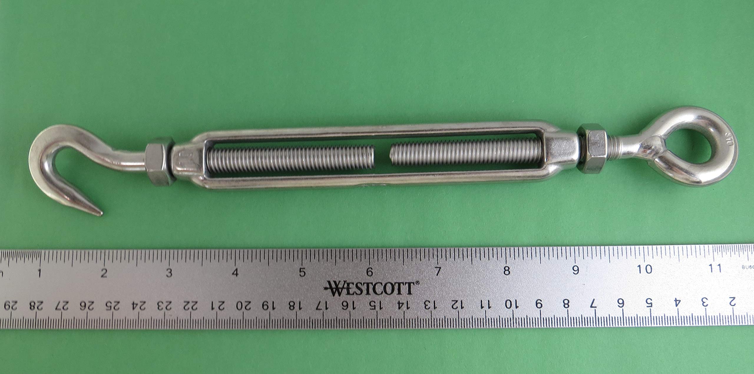 Lot de 2 tendeurs à crochet et œillet en acier inoxydable 316 M10 10 mm Qualité marine