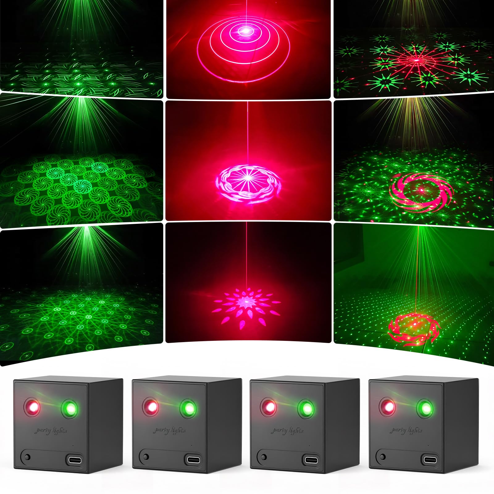 4PCS Mini Luci Discoteca Batteria, R/G Luce di Scena Controllate dalla Musica con 64 Effetti Luminosi Dinamici, Ricarica Type-C, Luci Festa per DJ Bar Club Halloween Matrimoni Natale