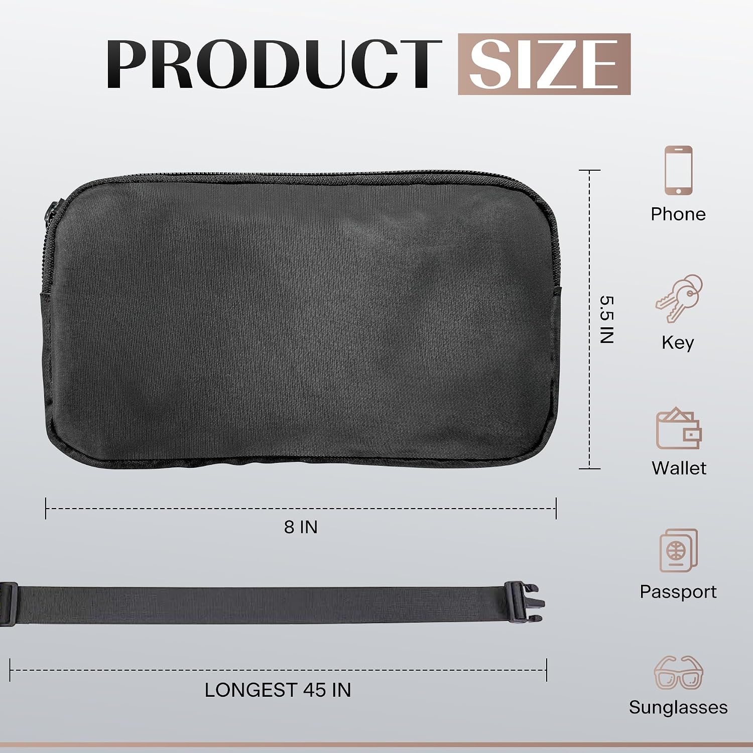 Crossbody Travel Pouch - Nylon Belt Bag with Adjustable Strap and Spandex Back Pocket - Anti-Theft Fanny Pack for Women/Men - Small Travel Bag for Workout, Traveling, Hiking, more - Black