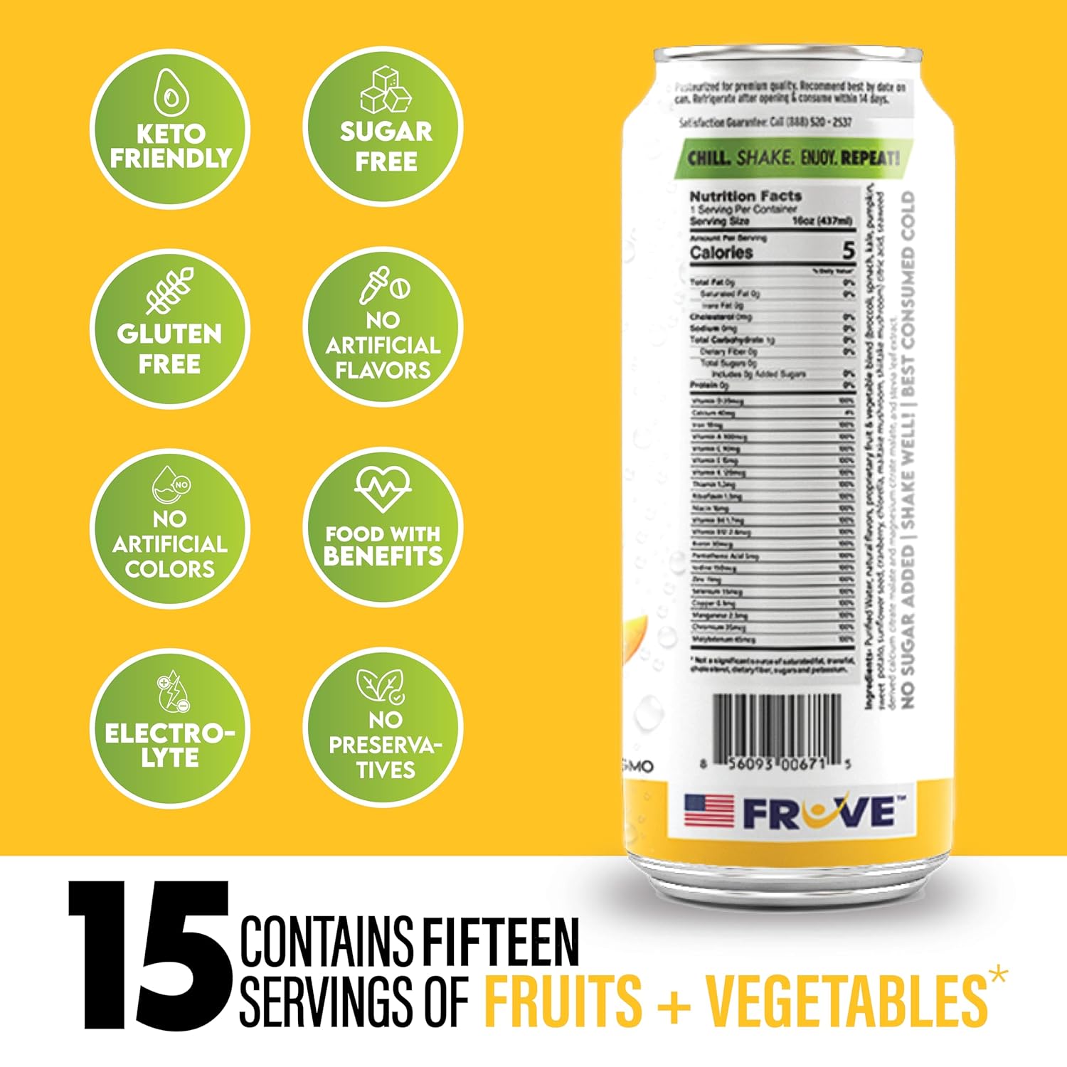 FrUve Super Water | Peach Mango Flavor | 12 16oz Cans | Healthy Drink | Zero Sugar | Low Calorie Drink | Powerful Antioxidants | Boosts Immune System | NON-GMO | The Super Health Drink