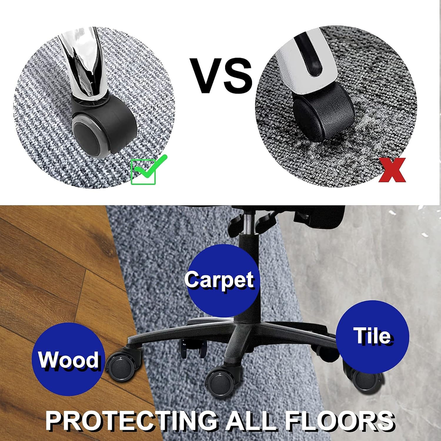 Lyuinn Office Chair Caster Wheels Replacement, 2 Inch Rubber Castor Protecting Floors, 7/16” (11mm) Stem Diameter, Easy Install, Universal fit - Set of 5 : Office Products