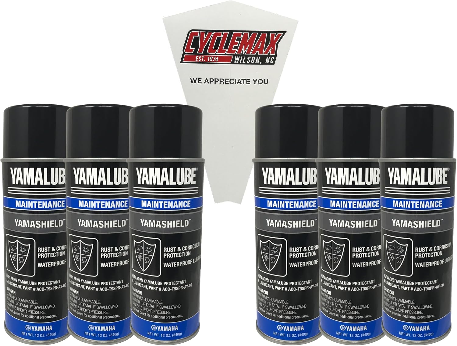 Cyclemax Six Pack compatible with Yamaha Yamalube 12 Oz. Yamashield Can ACC-YAMSH-LD-00 Contains Six Cans and a Funnel