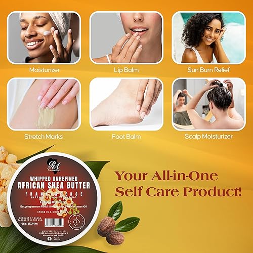 Miniatura 5 de RA COSMETICS Manteca de karité Whipped - Incienso - 6 onzas  Manteca de karité africana 100% pura y natural para hombres y mujeres, hidratante hecho