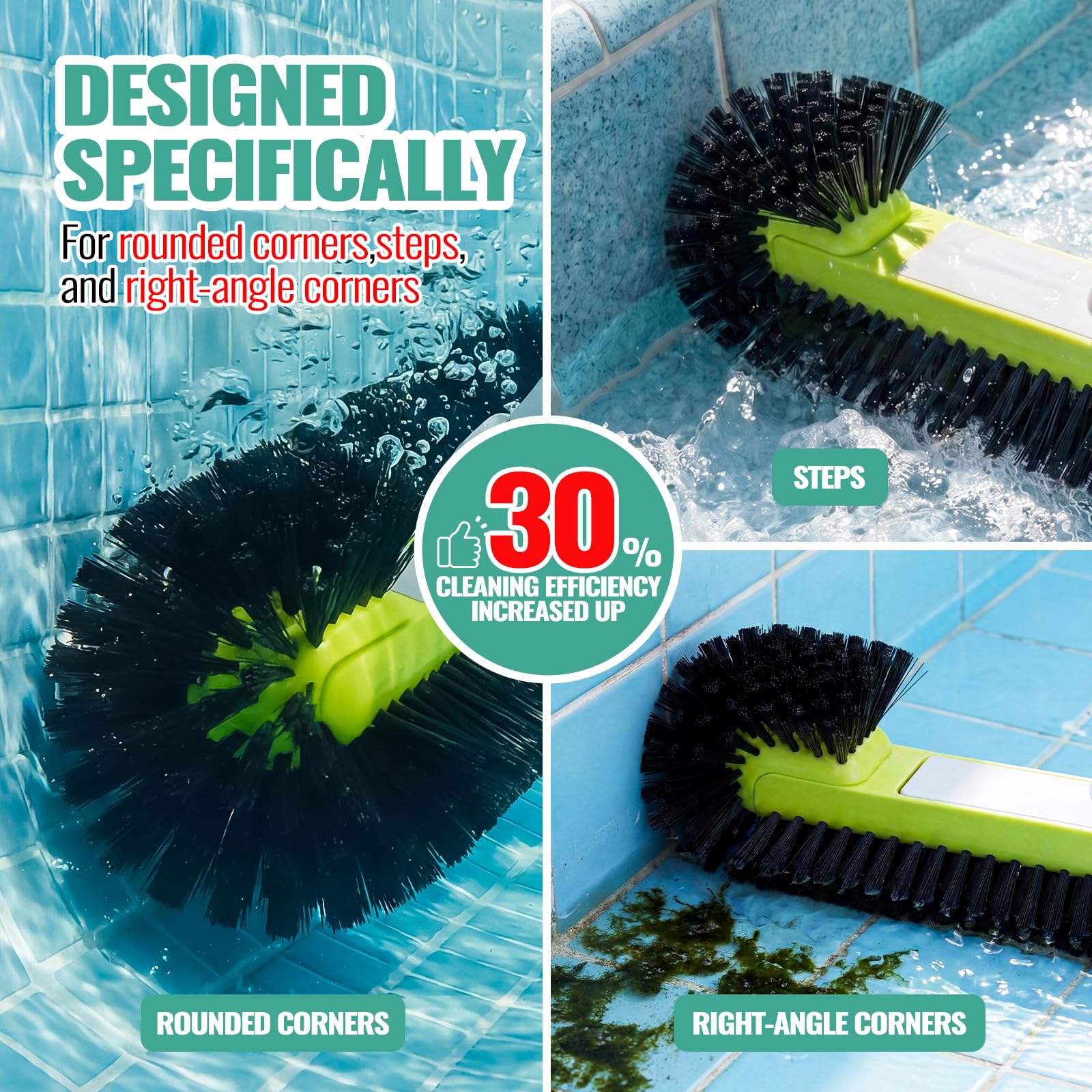 Cabezal de cepillo de piscina para limpiar paredes con cerdas hemisféricas, resistente para piscinas enterradas/sobre el suelo, cepillo para limpiar suelos de azulejos, piscinas de vinilo, fibra de